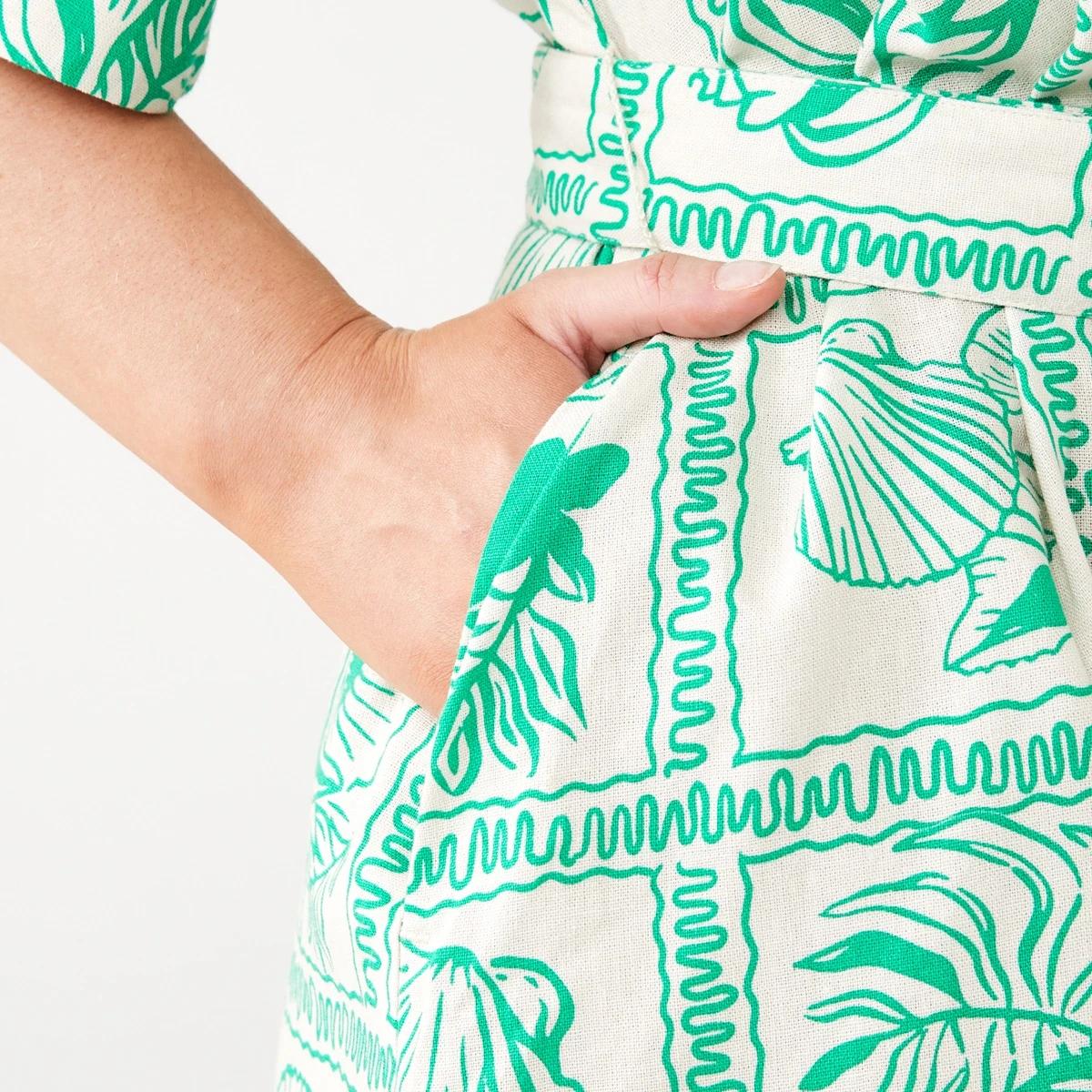 7 Short Sleeve Belted Mini Shirt Dress SHELL GEO SIMPLY GREEN, 7 of 11