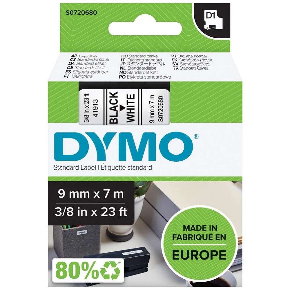 1 DYMO D1 Label Tape 9mm x 7m Black on White, 1 of 6