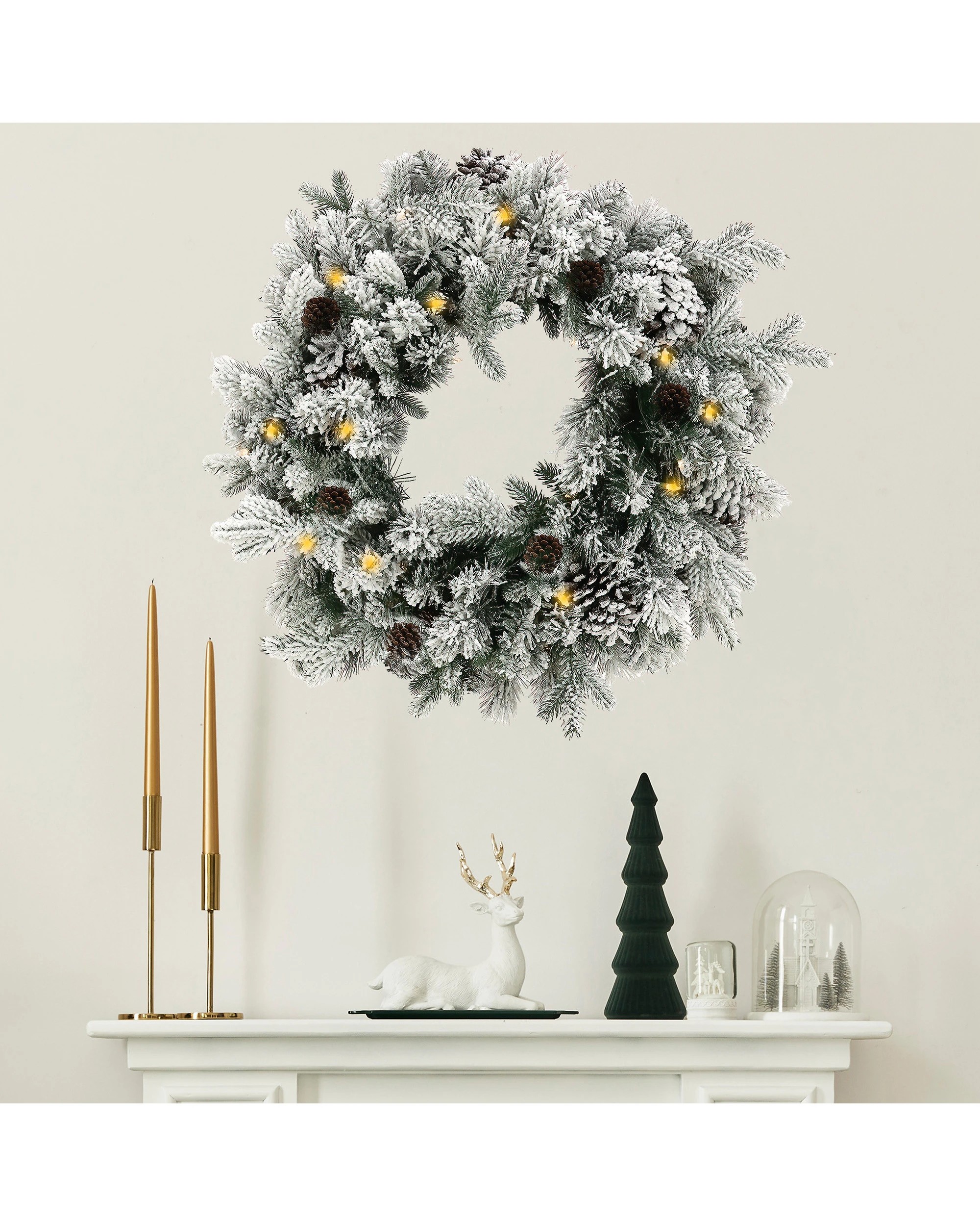 5 Christabelle 61cm Snowy Christmas Wreath with LED Lights Dorchester Pine Cones Front Door Decoration Ornament, 5 of 6