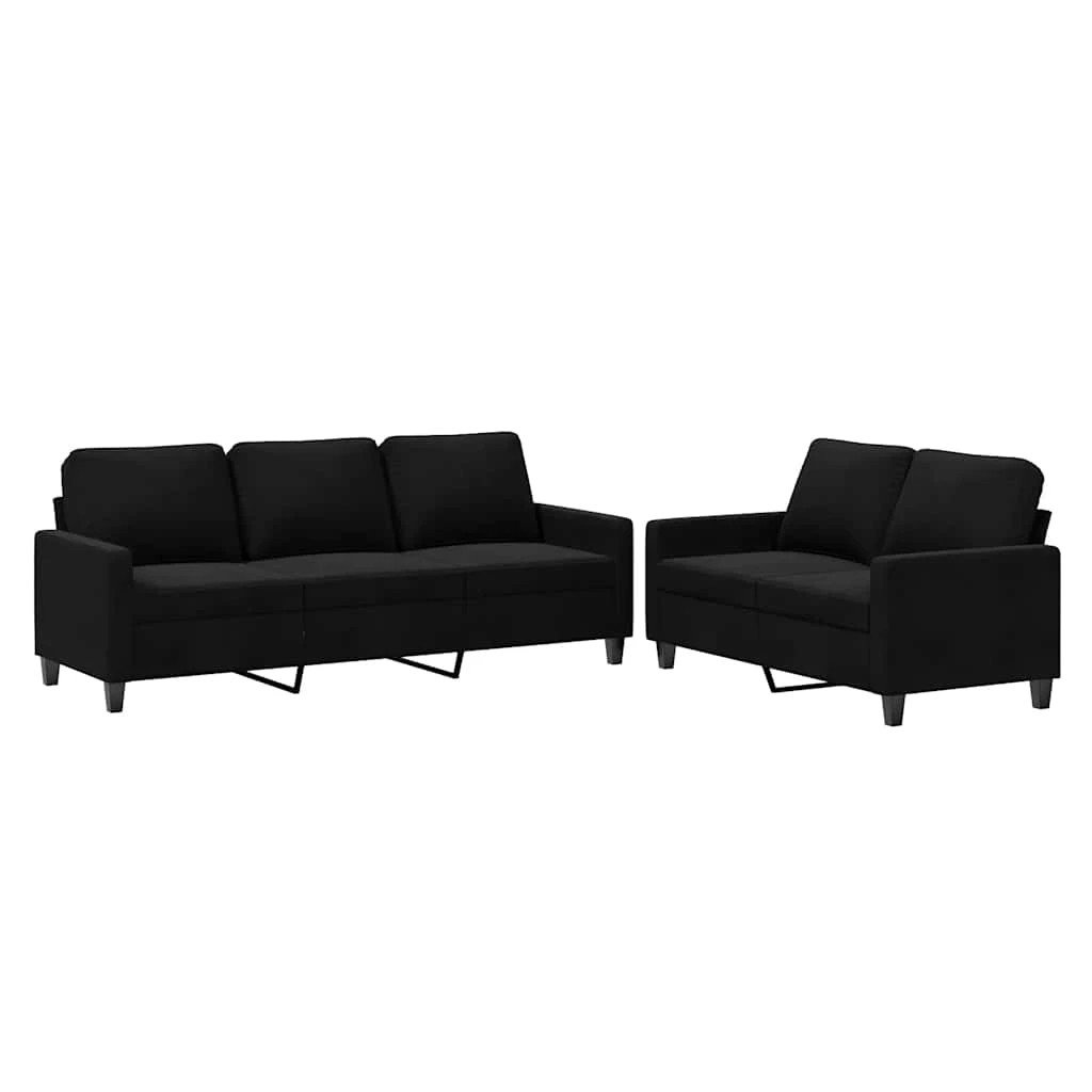 1 Vidaxl 2 Piece Sofa Set With Cushions Velvet - Black, 1 of 6