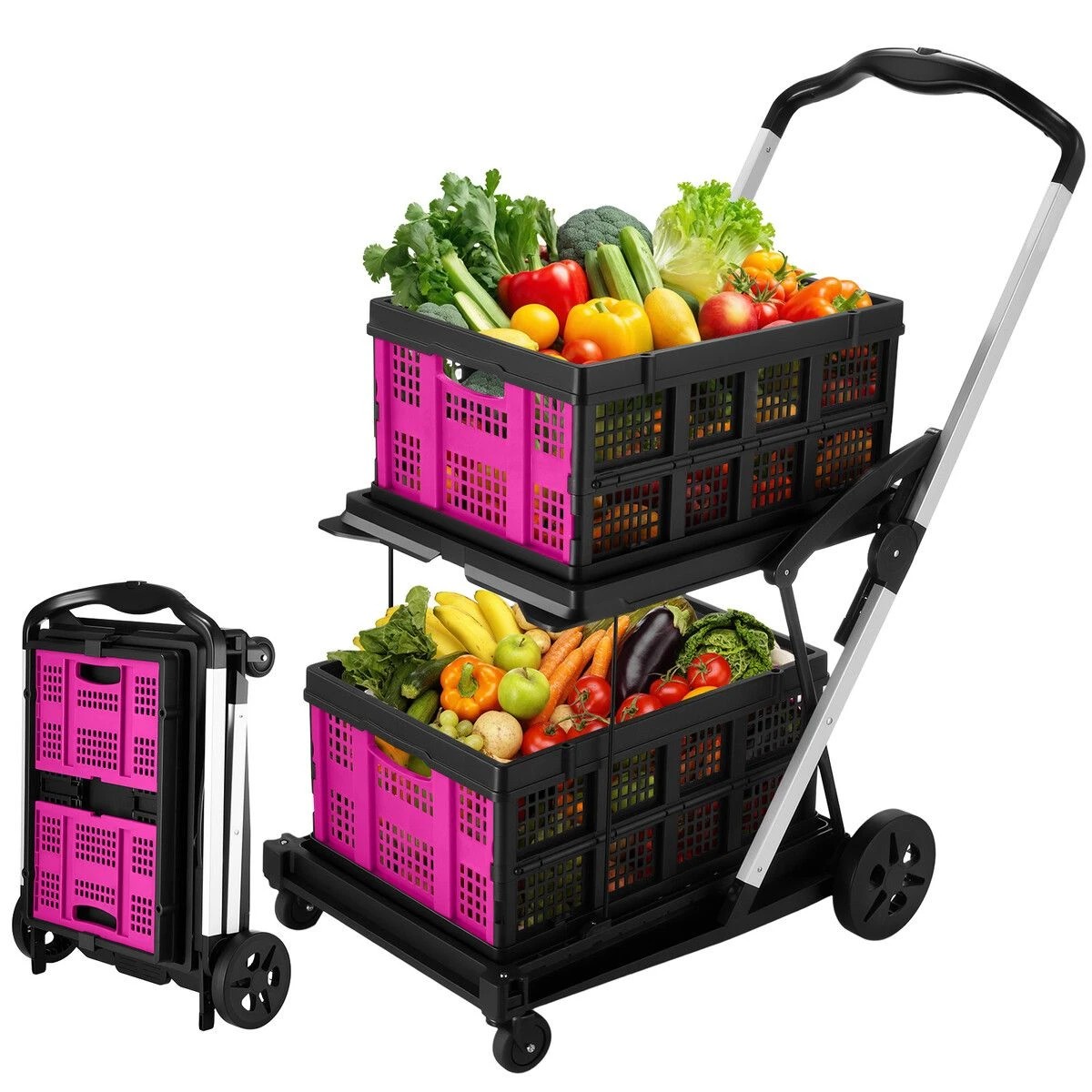 4 AUSWAY Folding Hand Truck Dolly Utility Luggage Cart Shopping Trolley, 4 of 5