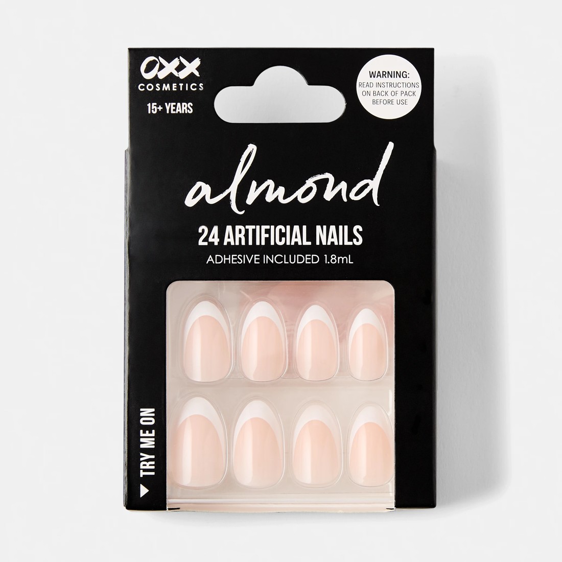 1 OXX Cosmetics 24 Pack Artificial Nails with Adhesive - Almond Shape, French Tip, 1 of 5