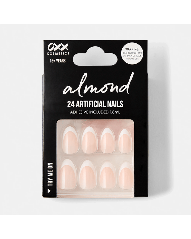 OXX Cosmetics 24 Pack Artificial Nails with Adhesive - Almond Shape, French