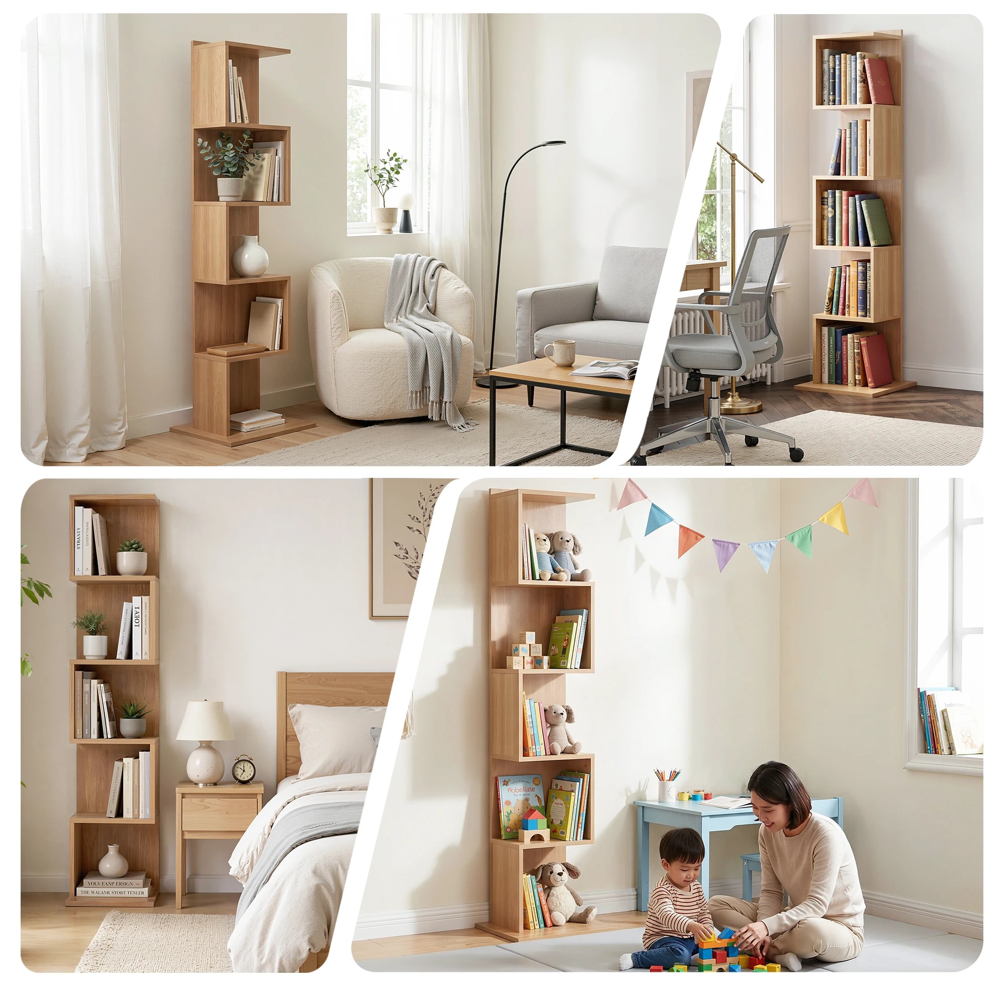 6 Artiss 5 Tiers Bookshelf S-shaped Bookcase - Natural, 6 of 7