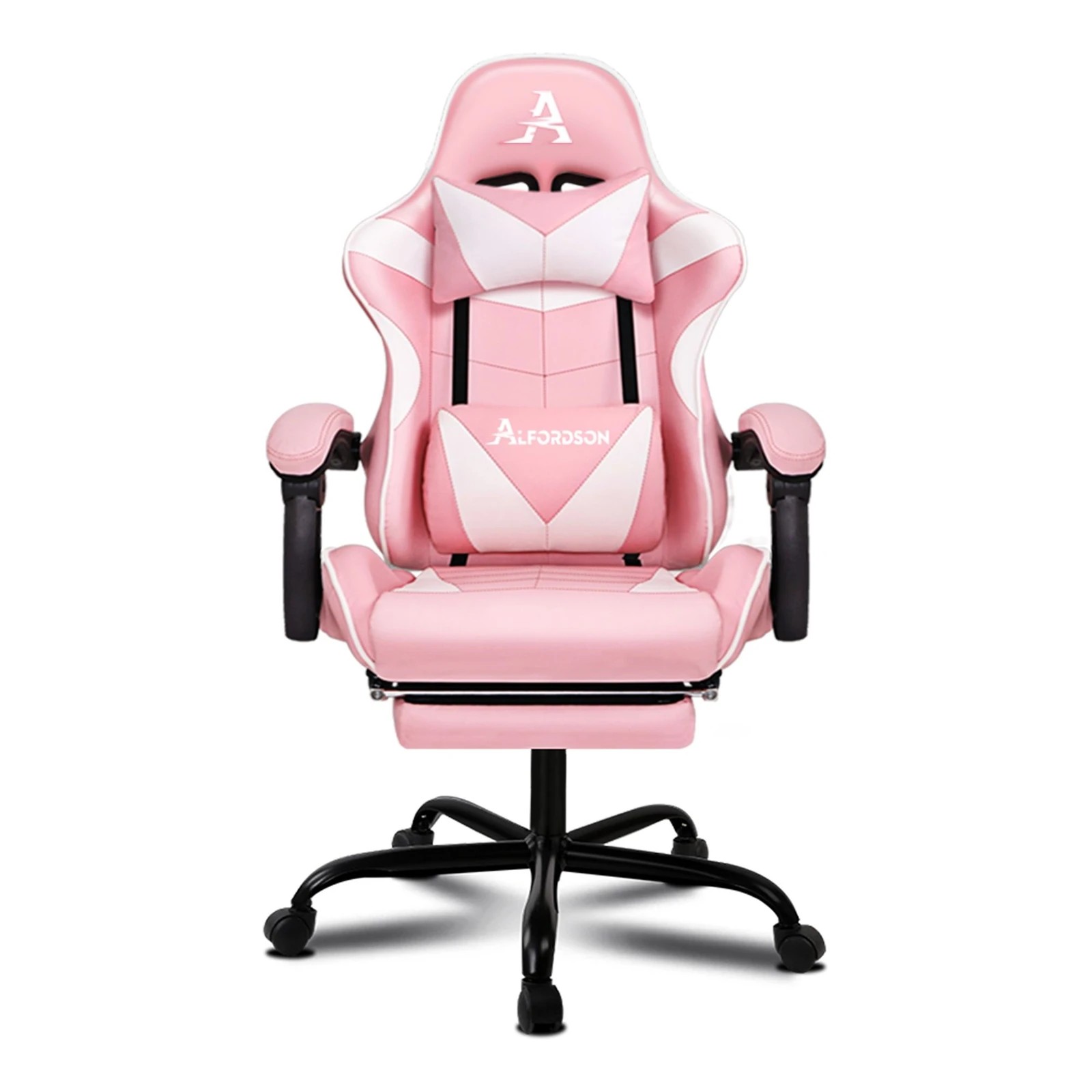 6 Alfordson Gaming Chair Office Executive Racing Footrest Seat PU Leather - Pink, 6 of 10