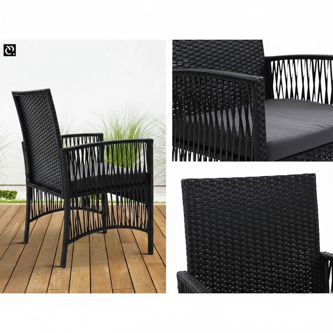 4 Gardeon 2PC Outdoor Dining Chairs Patio Furniture Wicker Lounge Chair Garden - Black, 4 of 5