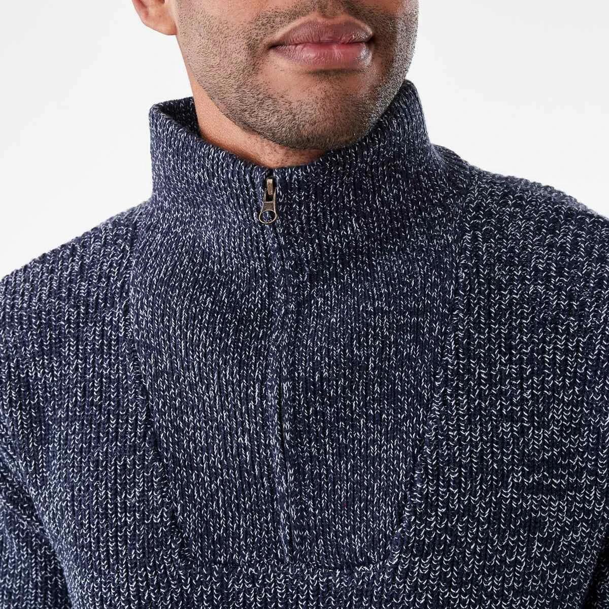 5 1/4 Zip Knit Jumper Nvy Marle, 5 of 5