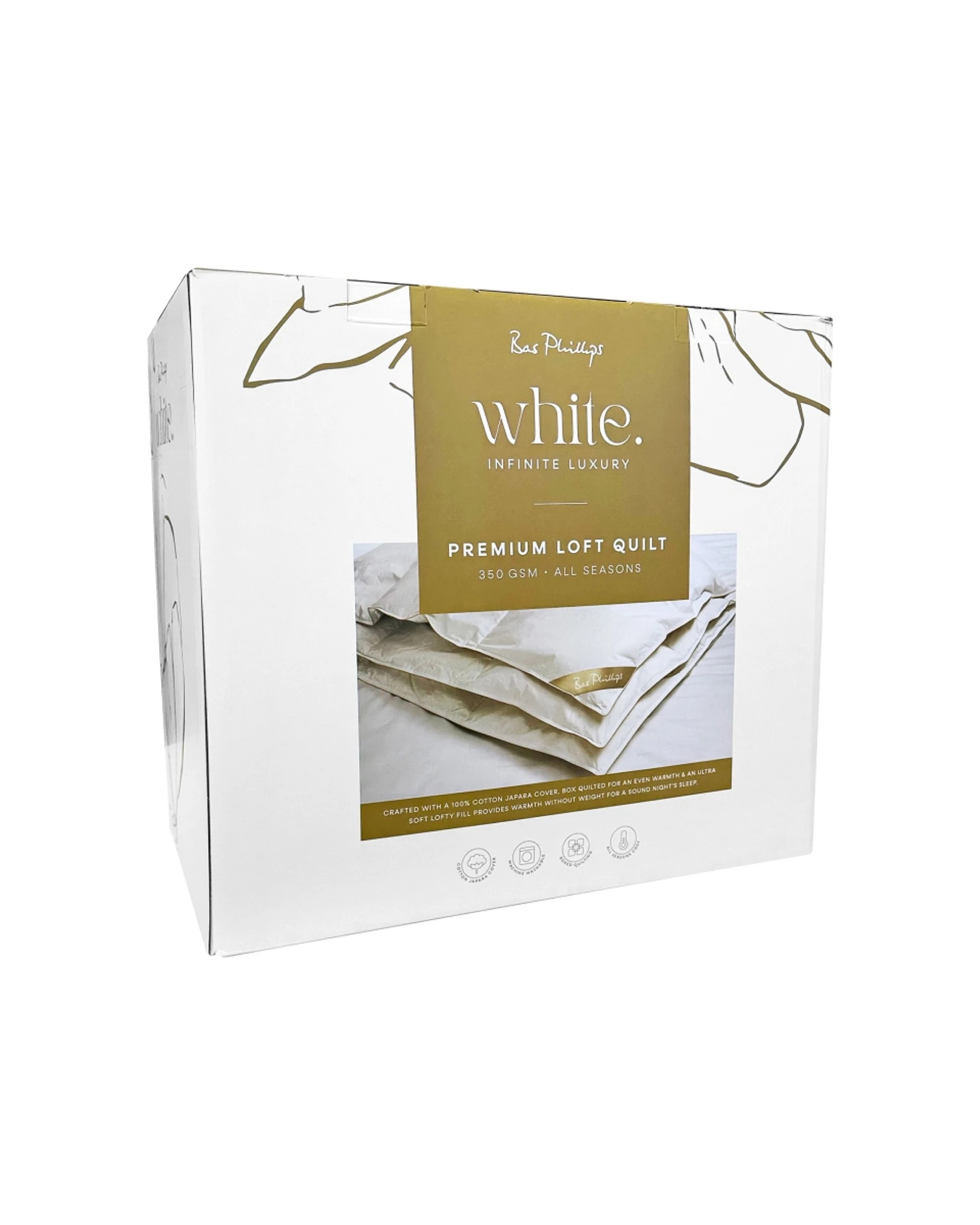 3 Bas Phillips Premium Loft Quilt 350Gsm With Cotton Japara Cover - Queen Bed - White, 3 of 5