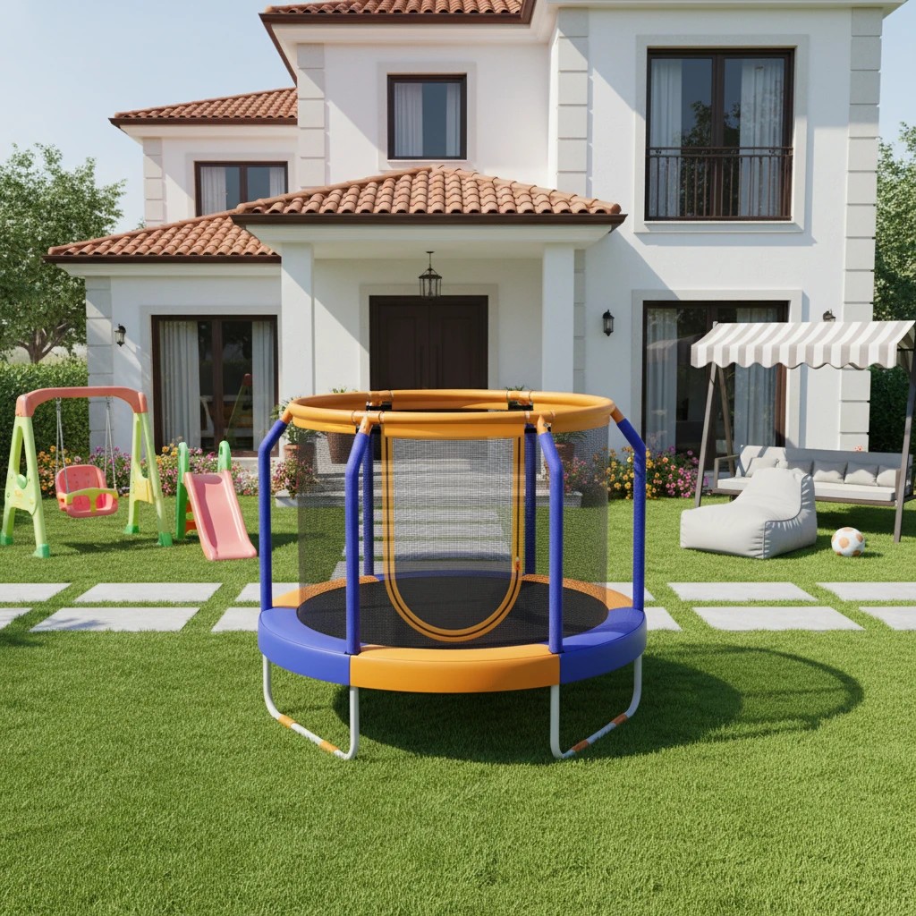 2 Costway 120cm Trampoline Exercise Rebounder w/Security Enclosure Net Outdoor Jumping Fun Gift - Orange, 2 of 4