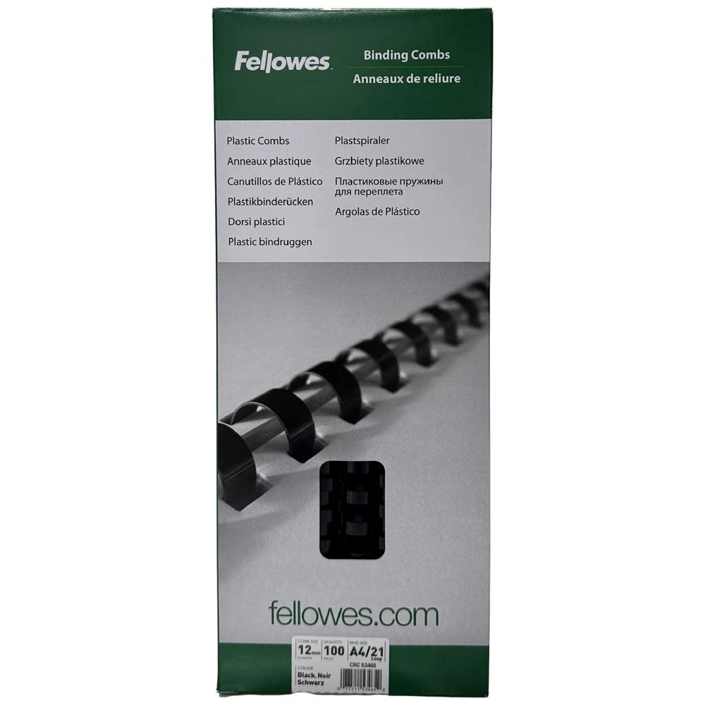 6 Fellowes Binding Combs 21 Loop 12mm Black 100 Pack, 6 of 6