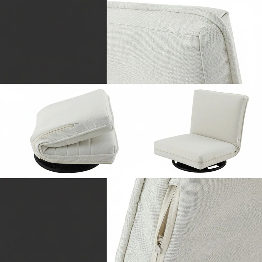 4 Artiss 2XFloor Chair Lounge Sofa Swivel Foldable Linen - White, 4 of 6