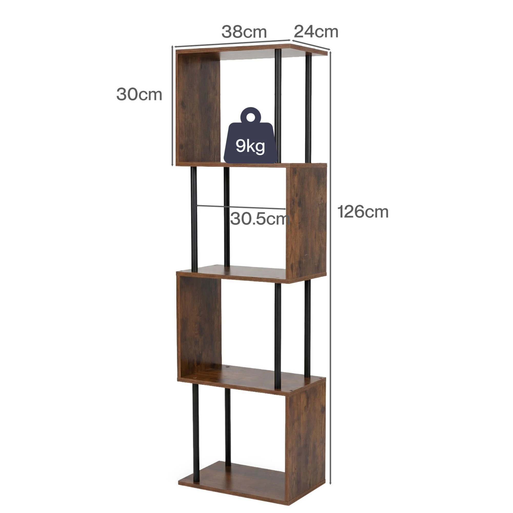 3 Levede 5-Tier Tall S-Shaped Geometric Bookshelf，Walnut Color, 3 of 5