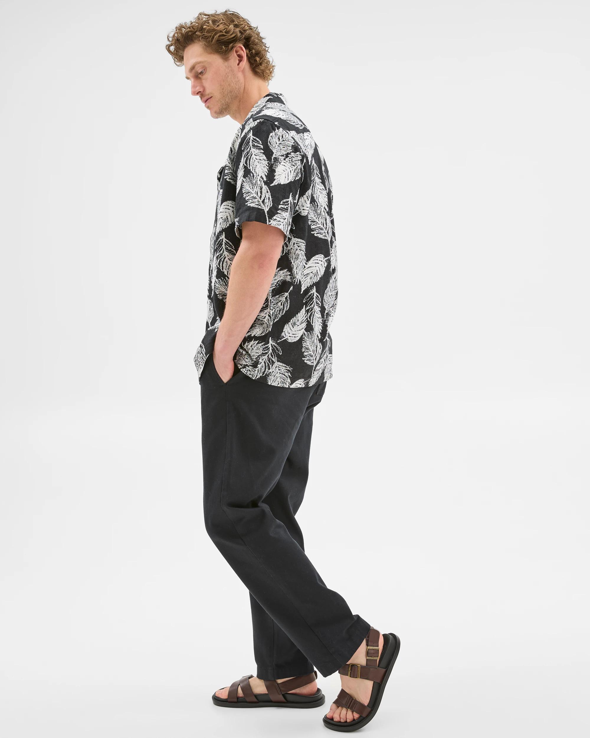 5 Target Linen Blend Short Sleeve Print Shirt BLACK, 5 of 6