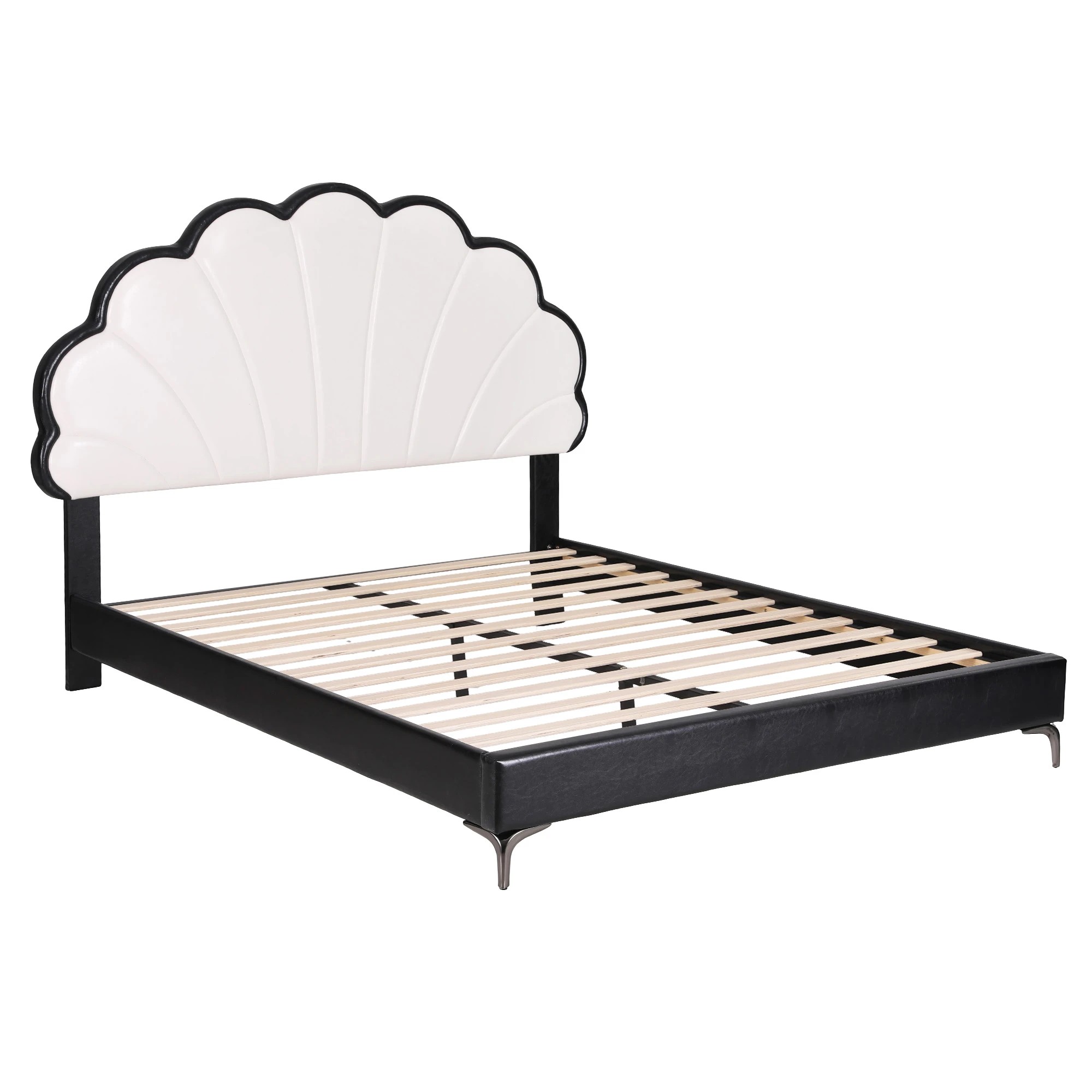 1 Artiss Bed Frame with Adjustable Shell Headboard and PVC Upholstery - Double Bed - Multi, 1 of 9