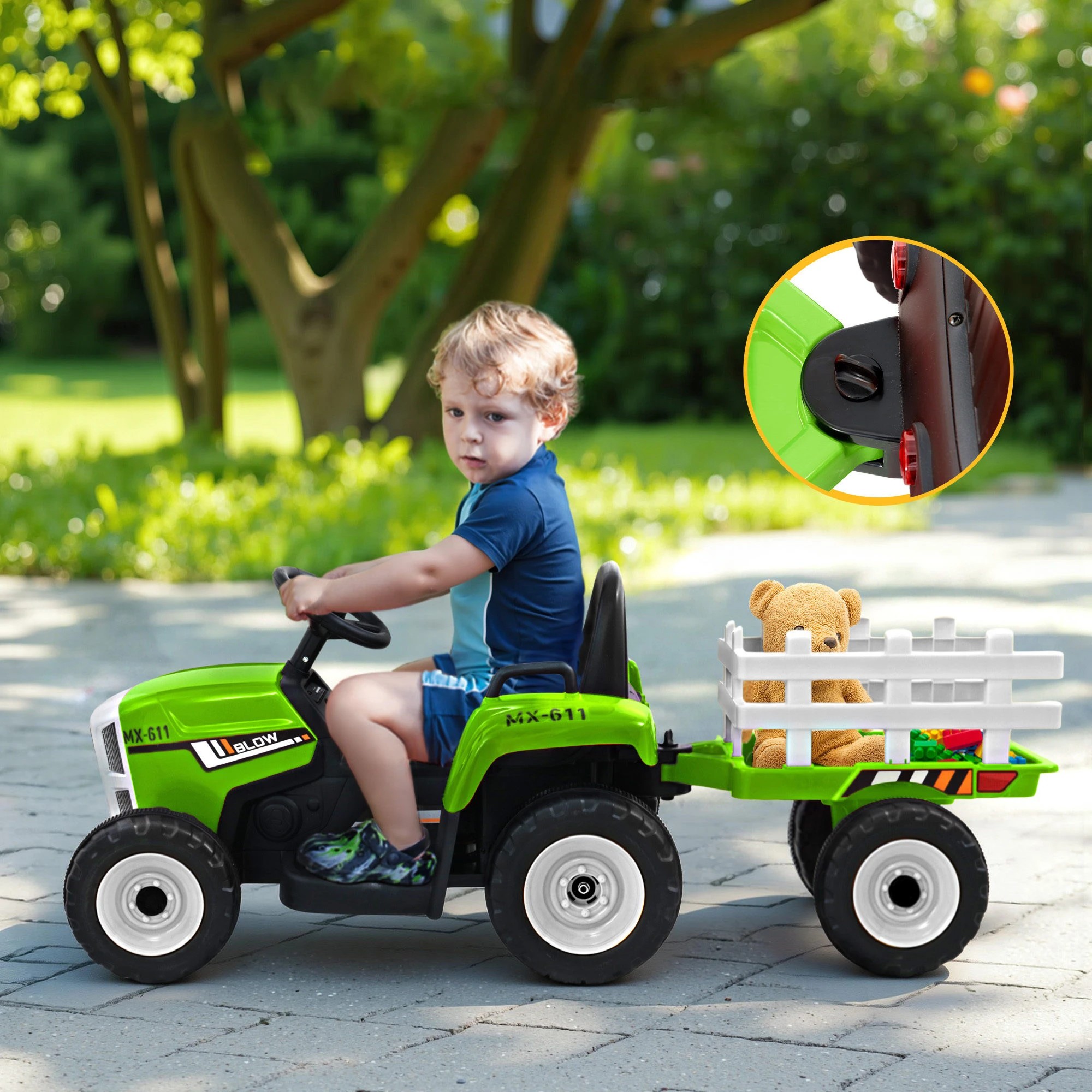 5 Rigo Kids Electric Ride On Car Tractor Toy Car Detachable Trailer Remote Control 12V - Green, 5 of 7