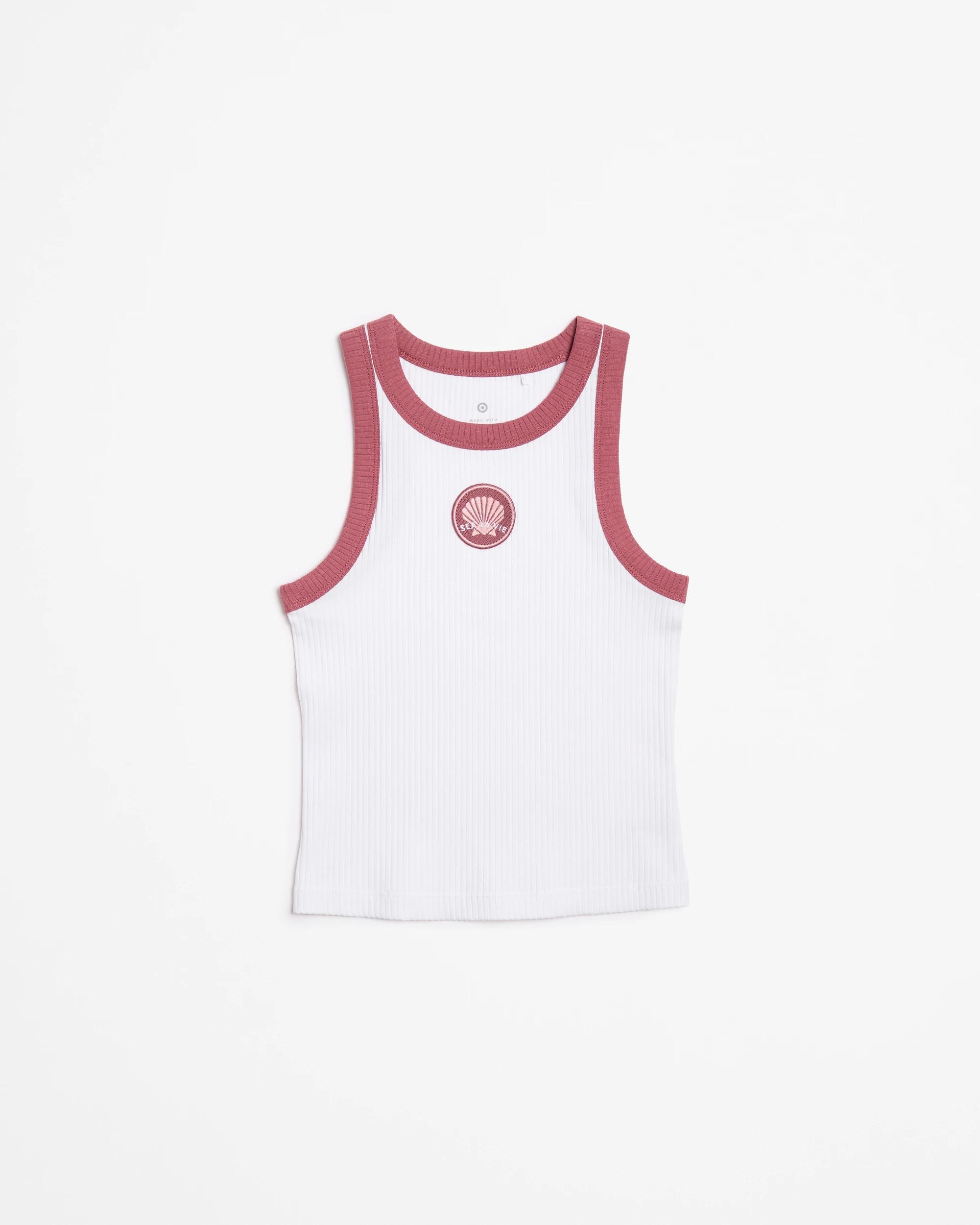 4 Target Australian Cotton Racer Back Rib Tank WHITE / PINK, 4 of 5