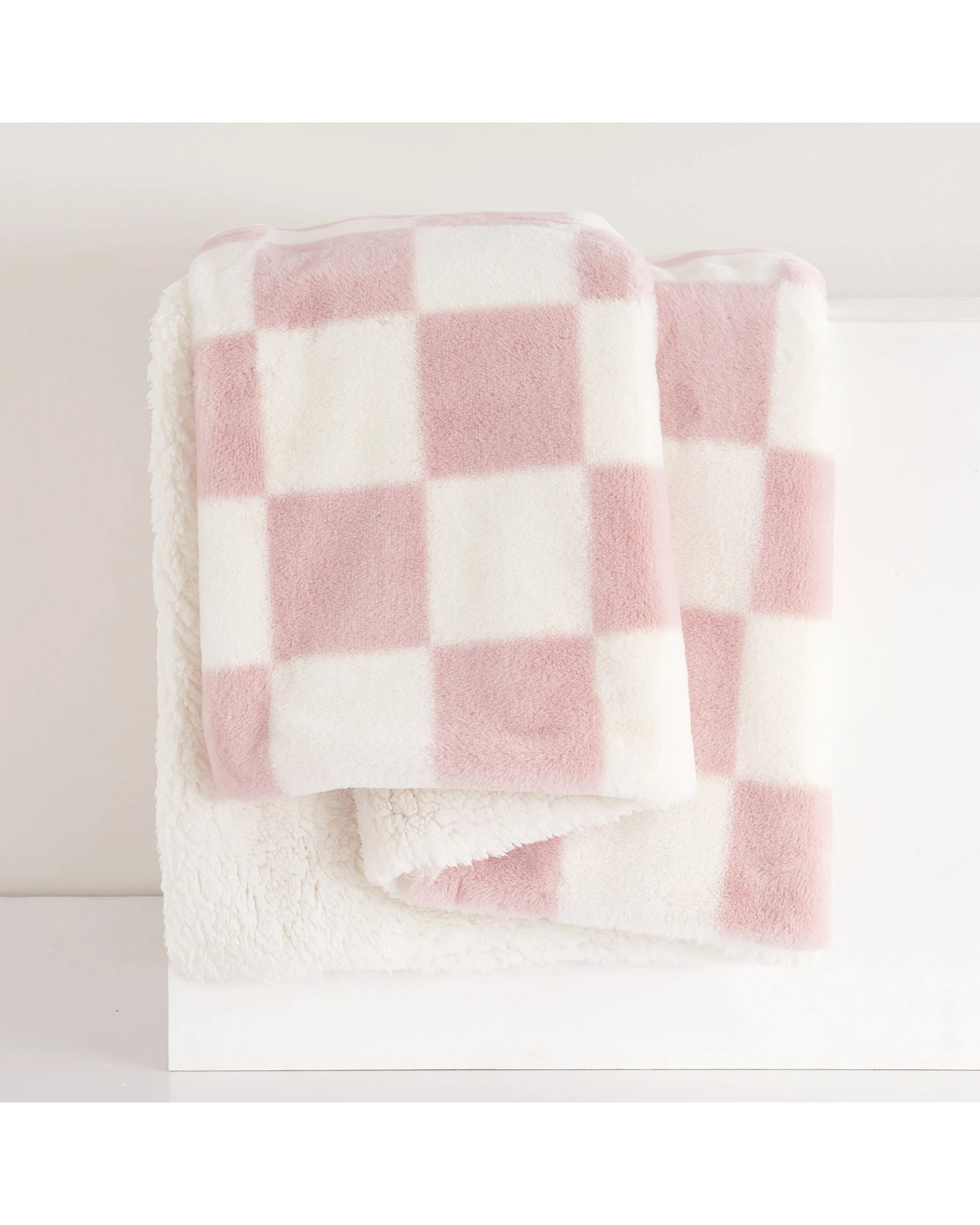 2 Dreamaker Checkered Plush Throw Blanket 180x200cm - Pink and Cream, 2 of 6