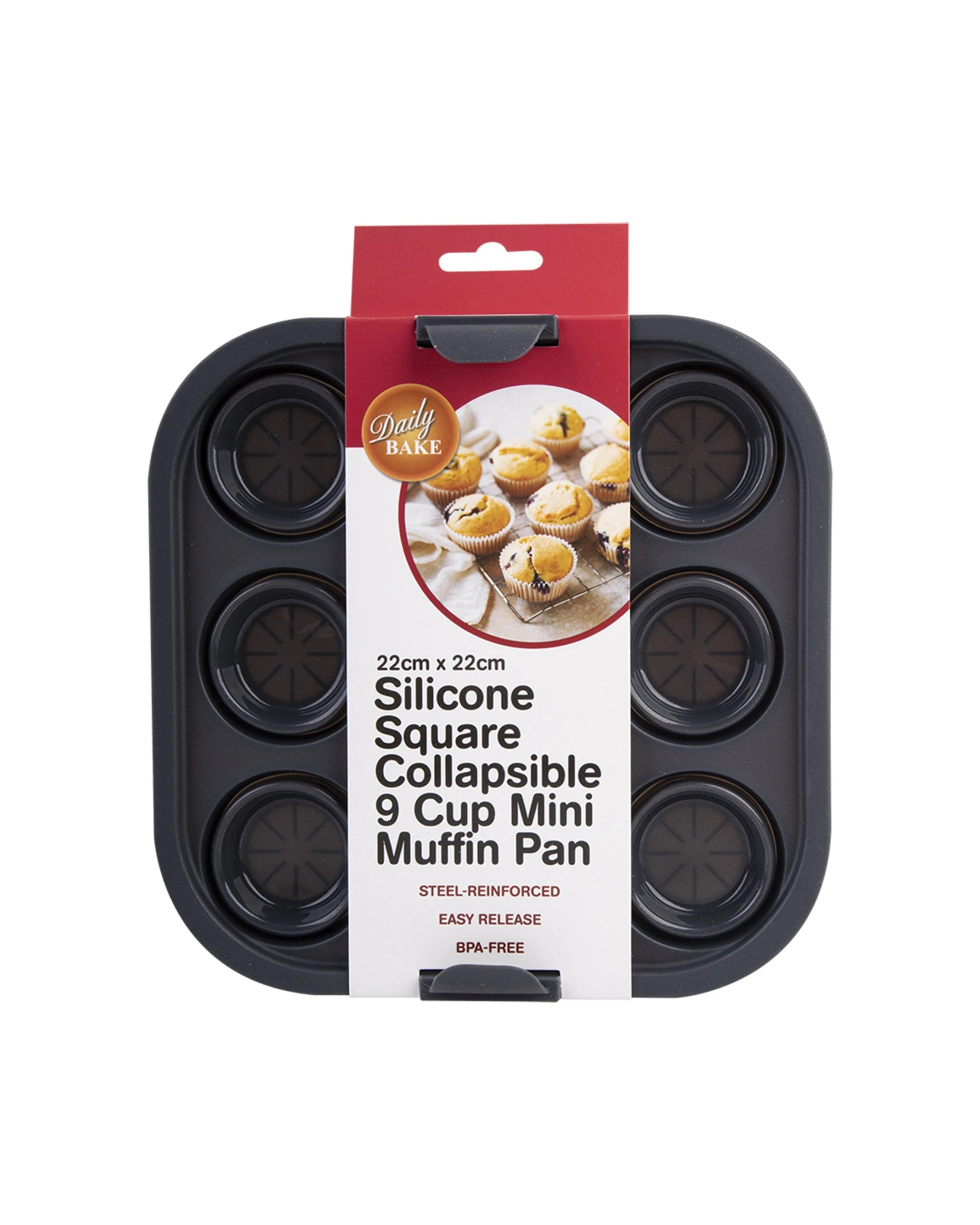 5 Daily Bake Silicone 9-cup Collapsible Mini Muffin Pan 22cm Steel Reinforced - Black, 5 of 6