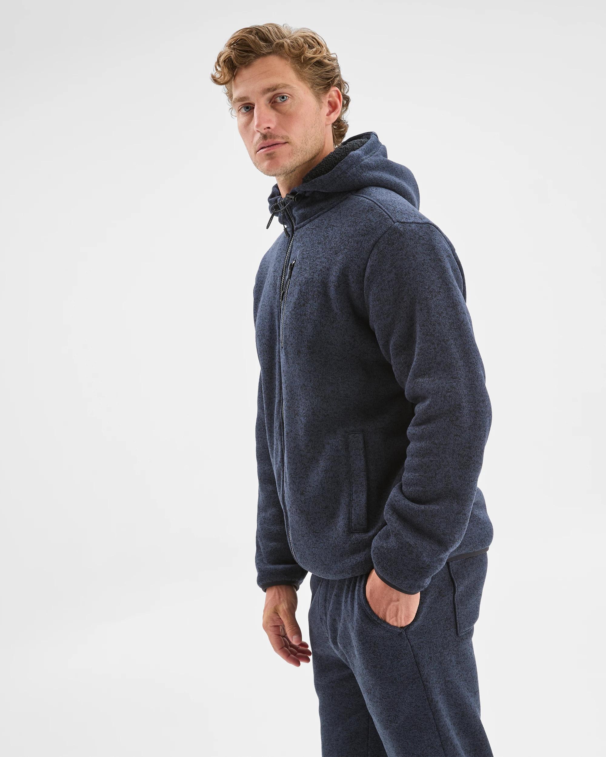 4 Target Man Teddy Lined Zip Through Fleece Hoodie NAVY MARLE, 4 of 7