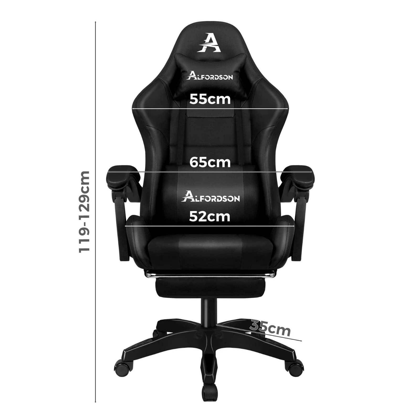 3 Alfordson Gaming Office Chair Extra Large Pillow Racing Executive Footrest Seat - Black, 3 of 10