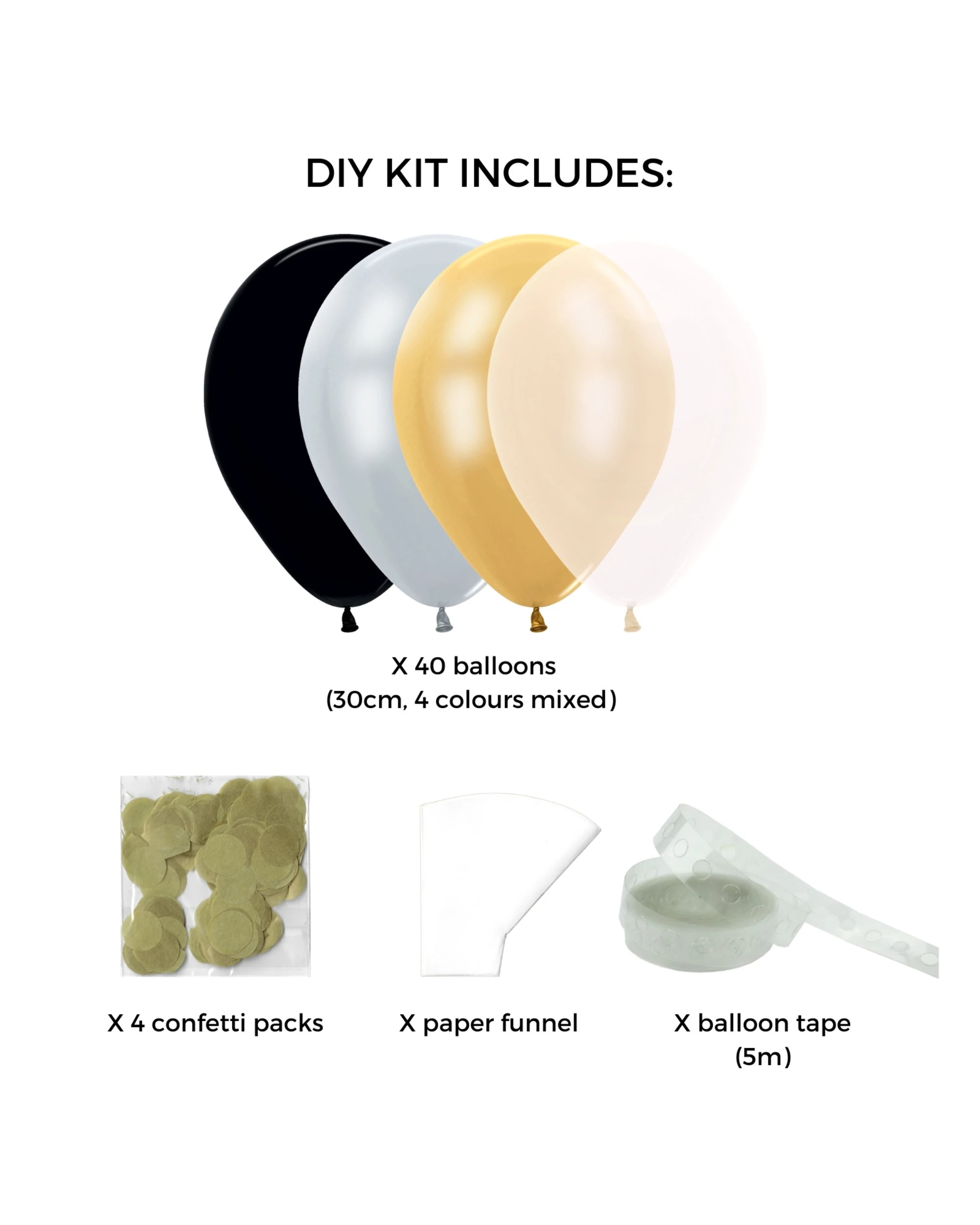 2 Artwrap Confetti Balloon Garland Kit - Black, Silver and Gold - Clear, Gold, Black, Silver, 2 of 4