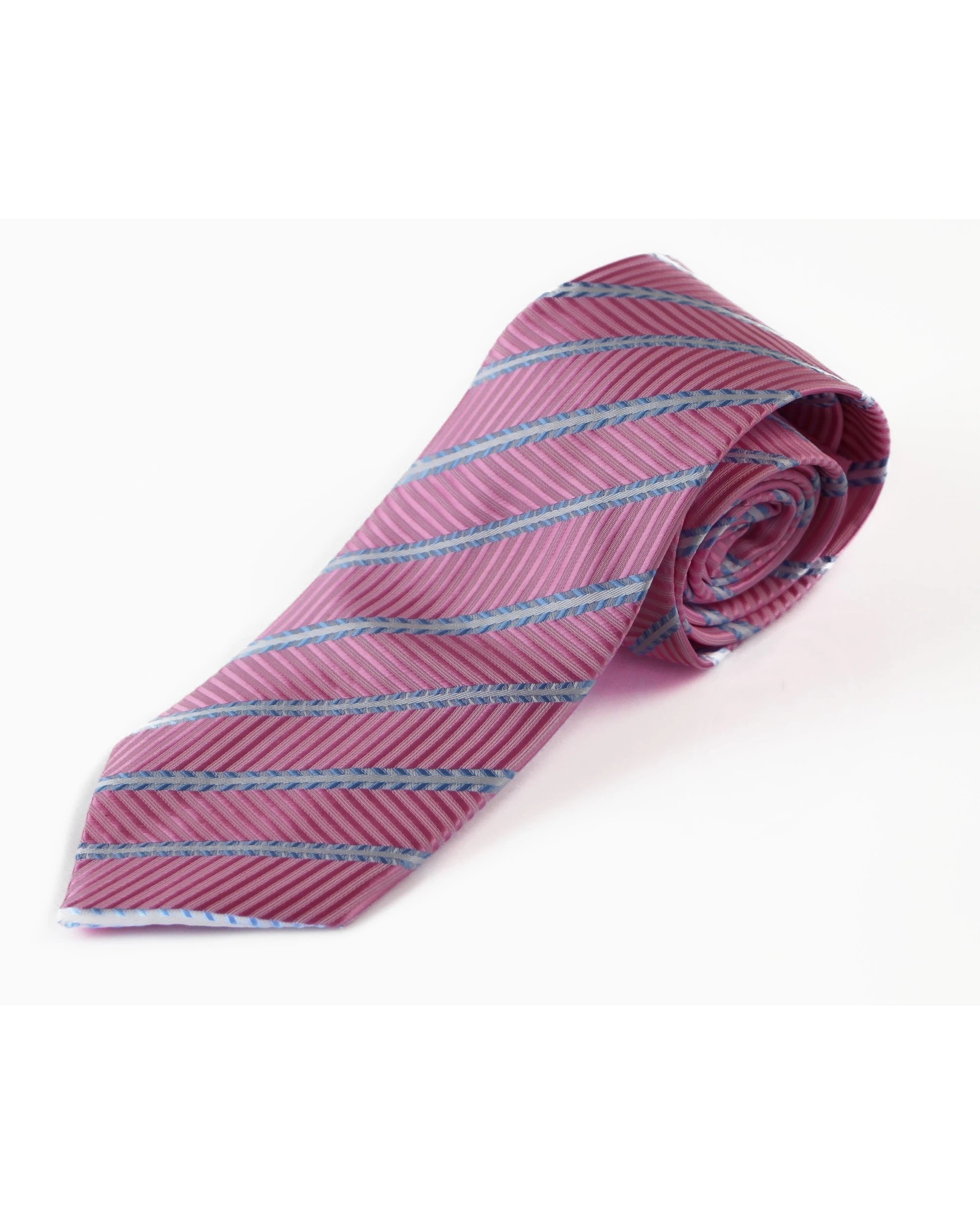 2 Zasel Mens Baby Pink & Baby Blue Striped Patterned 8cm Neck Tie, 2 of 2