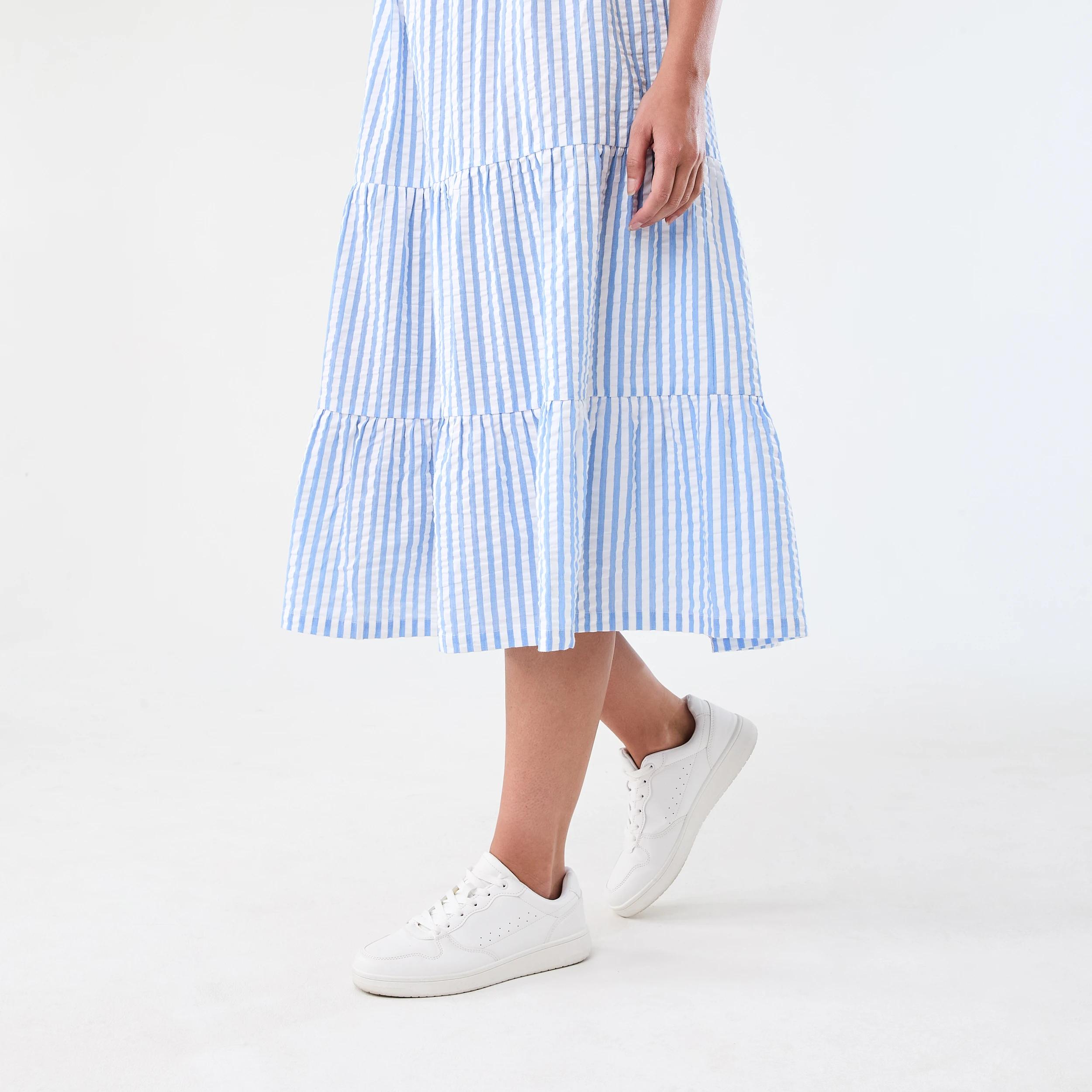 7 Maternity Sleeveless Dress Blu Stripe, 7 of 7