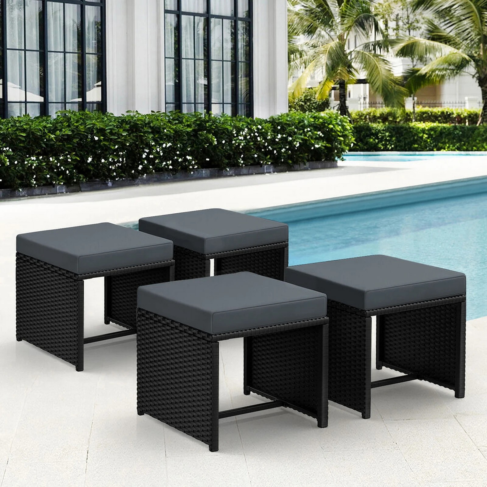 9 Alfordson Outdoor Patio Set 4 PCS Ottoman Wicker Garden Furniture - Brown, 9 of 9