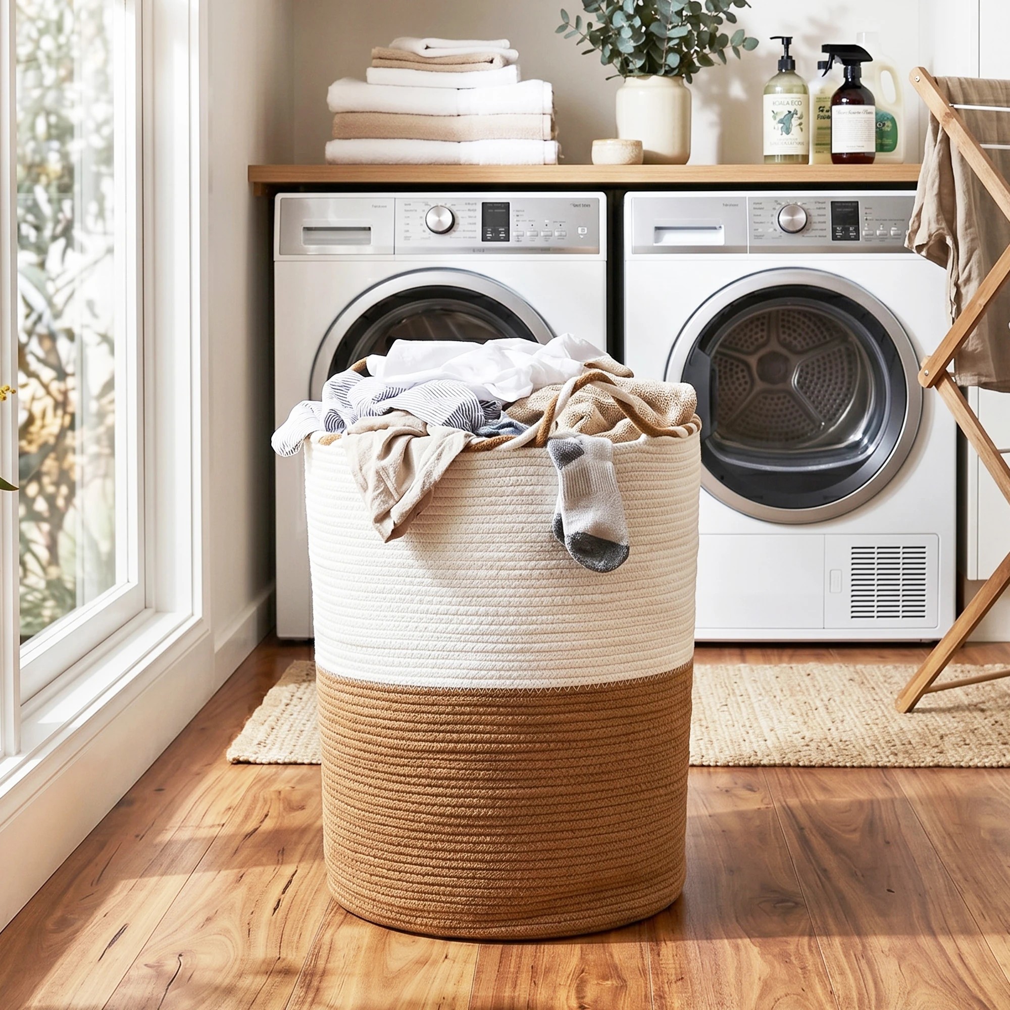 4 Artiss Woven Laundry Basket with handles Cotton Rope Storage Bin for Clothes Foldable - Brown, 4 of 9