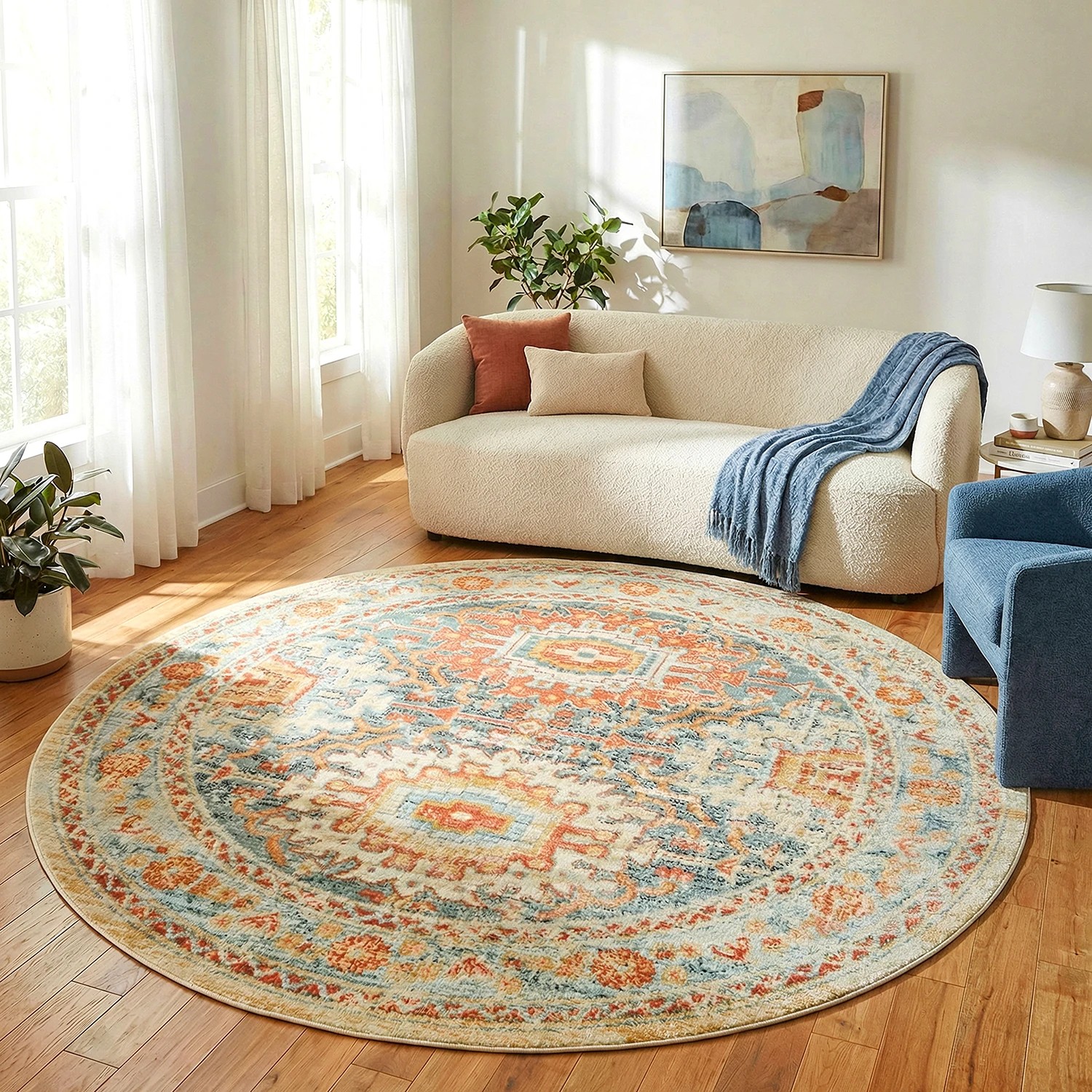 1 Common Ground Rugs Eterna 853 200x200cm - Medium Round Power Loomed Pet Friendly Rug - Gold, 1 of 8
