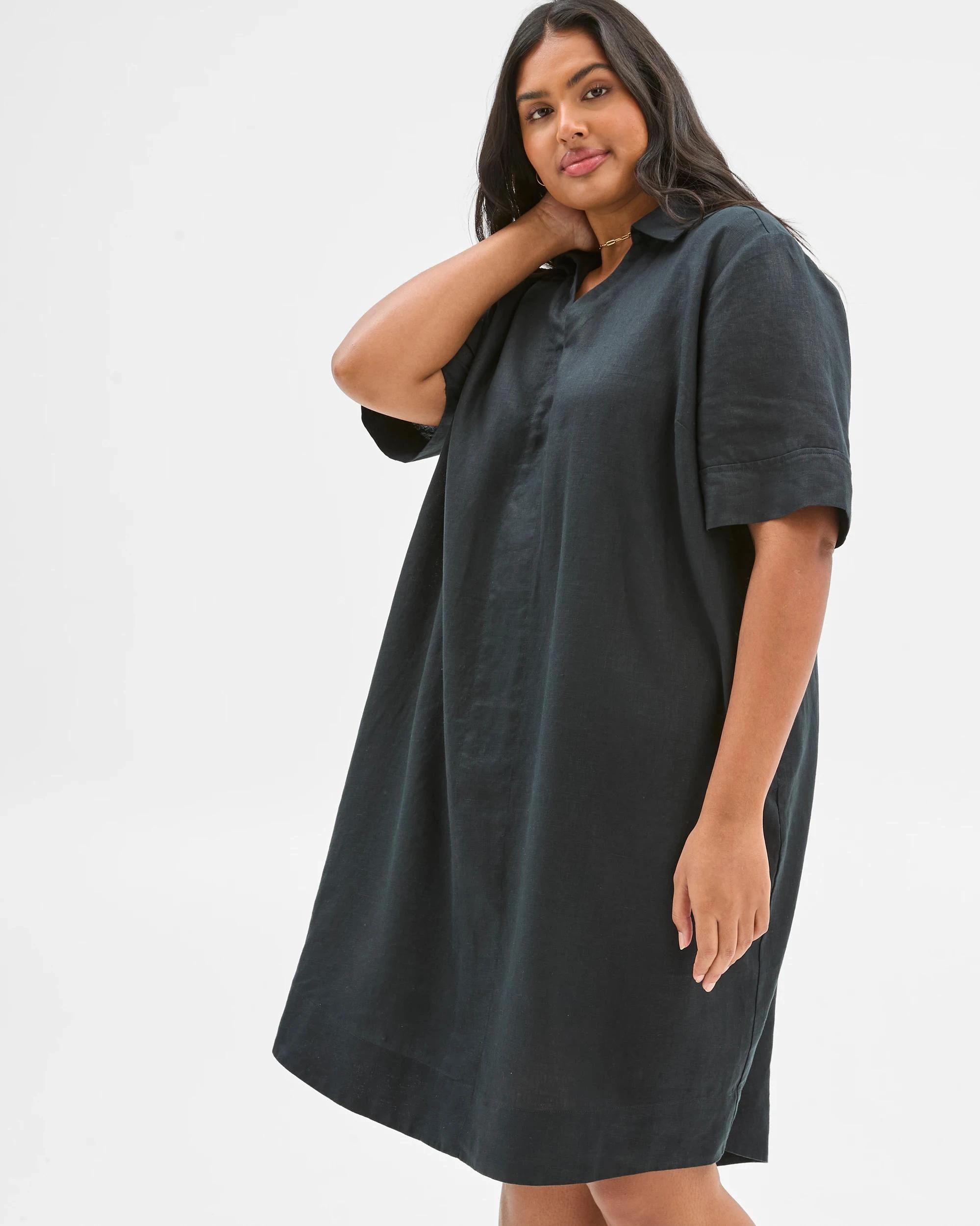 2 Target Curve Plus Size European Linen Popover Dress BLACK, 2 of 5