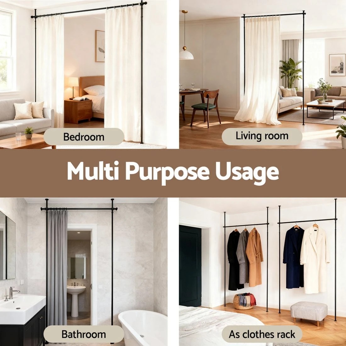 7 Artiss Room Divider Curtain Rod Extendable - Black, 7 of 7