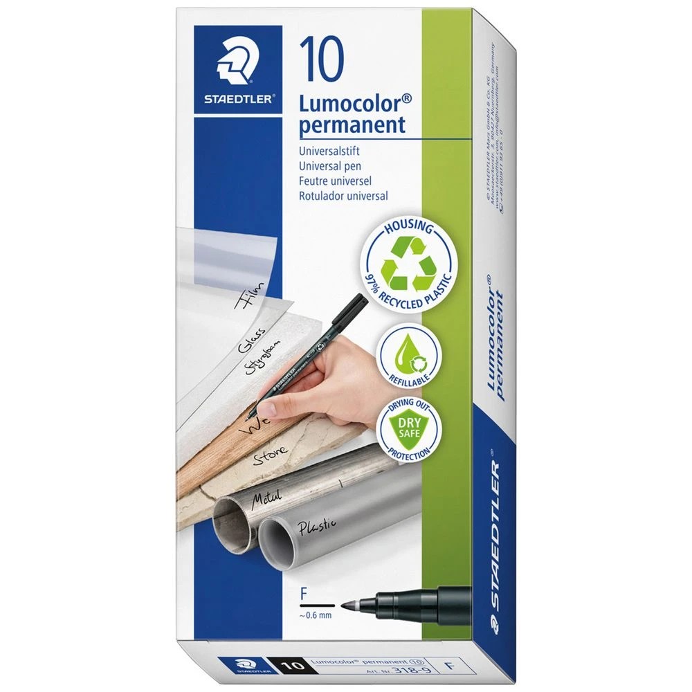 1 Staedtler Lumocolor Permanent Marker 0.6mm Black 10 Pack, 1 of 7