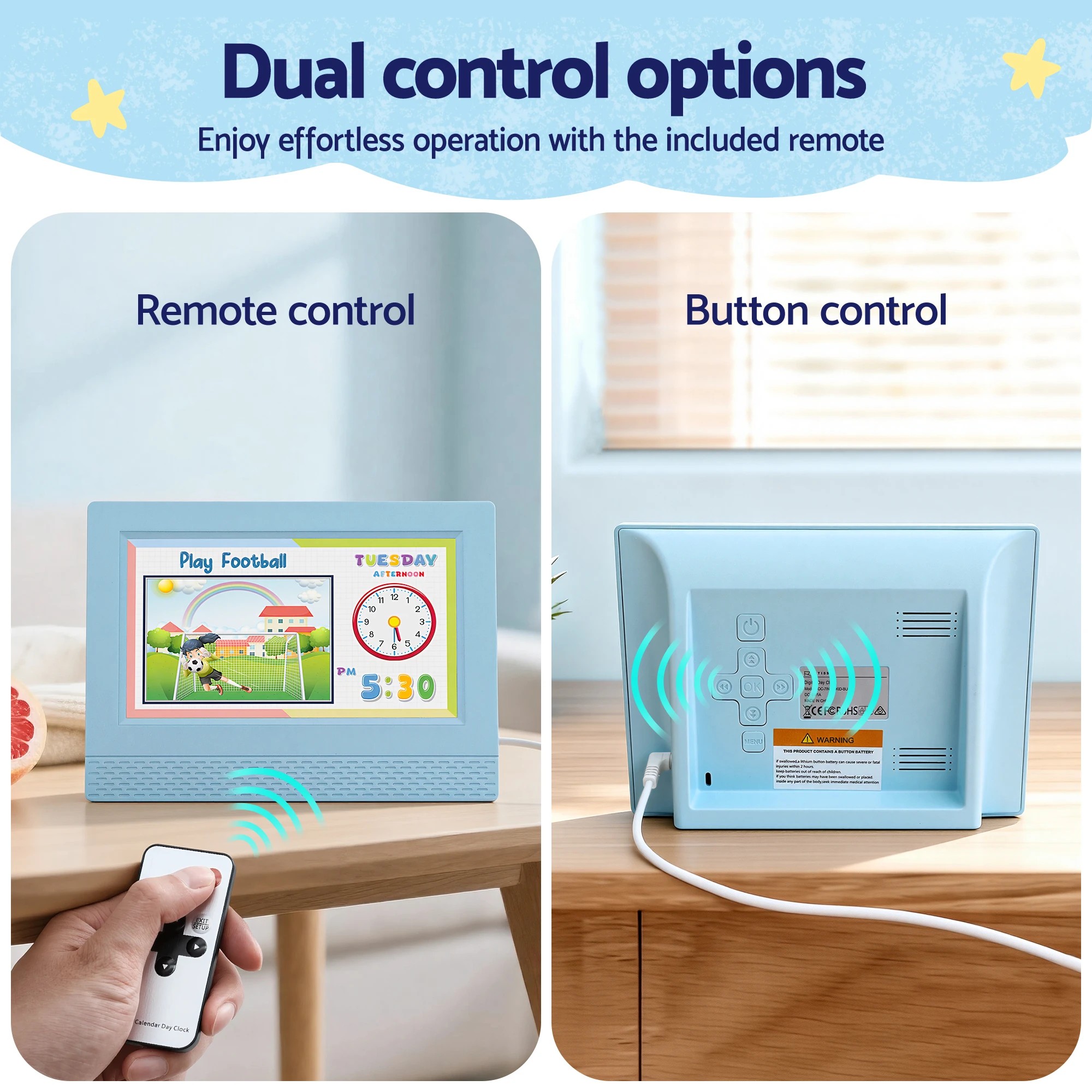 9 Artiss 7" Digital Day Clock Calendar Alarm LCD Children Sleep Trainer Clocks - Blue, 9 of 9