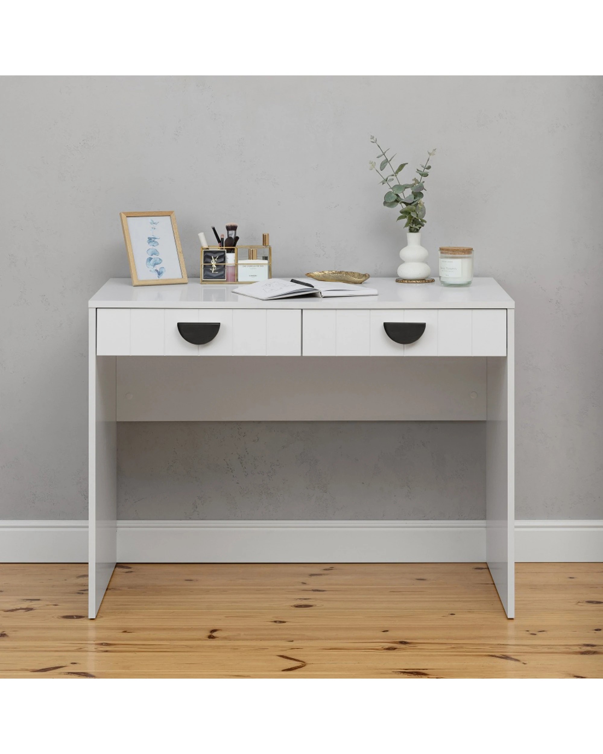 2 European Cabinetry Odessa VJ Panel Furniture Desk Half Moon Handle - White, 2 of 2