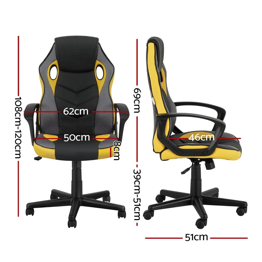 2 Artiss Gaming Office Chair Computer Chairs Yellow - Yellow, 2 of 5