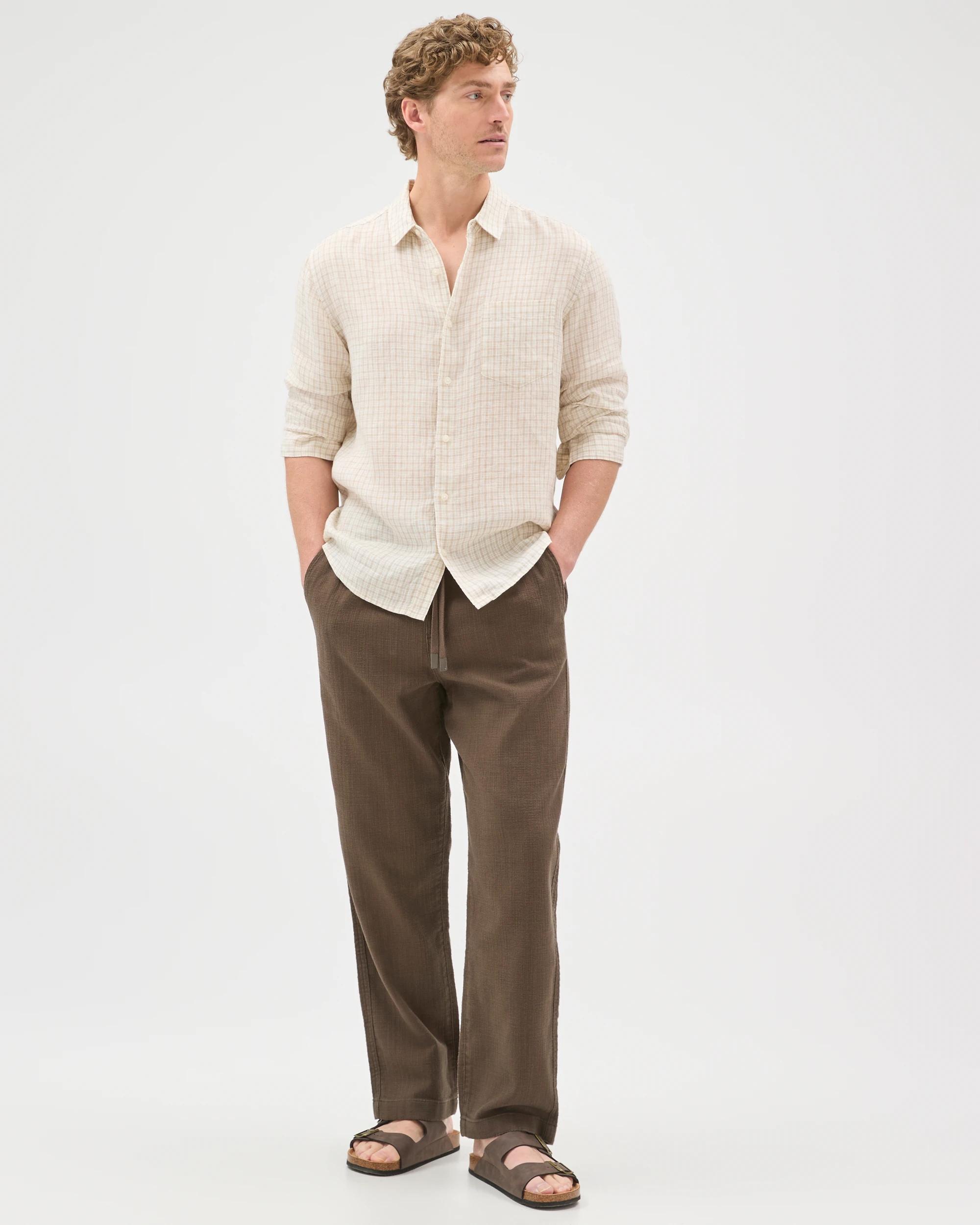 1 Target Man Australian Cotton Elastic Waistband Relaxed Textured Pants TRUFFLE, 1 of 7