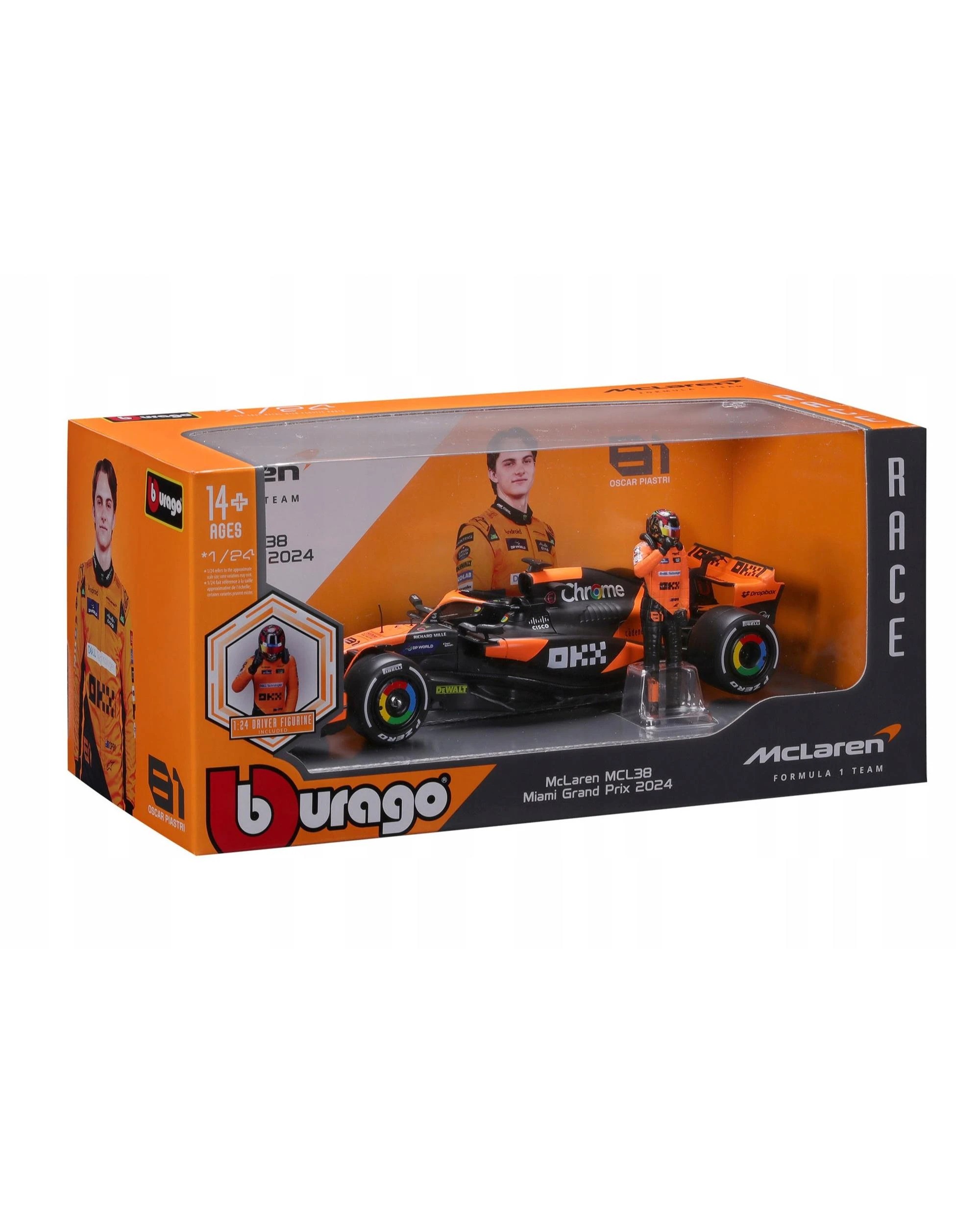 6 Bburago Formula Racing 2024 F-1 McLaren MCL38 with #81 Oscar Piastri Figurine 1:24 Scale Diecast Vehicle, 6 of 7