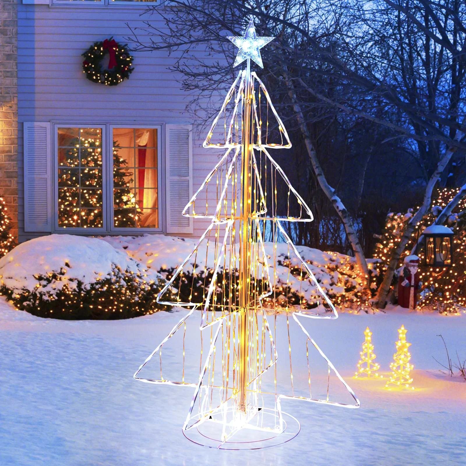 2 Costway Foldable Xmas Tree Metal Frame 454 Fairy LED Lights Pre-Lit Christmas Decoration, 2 of 3