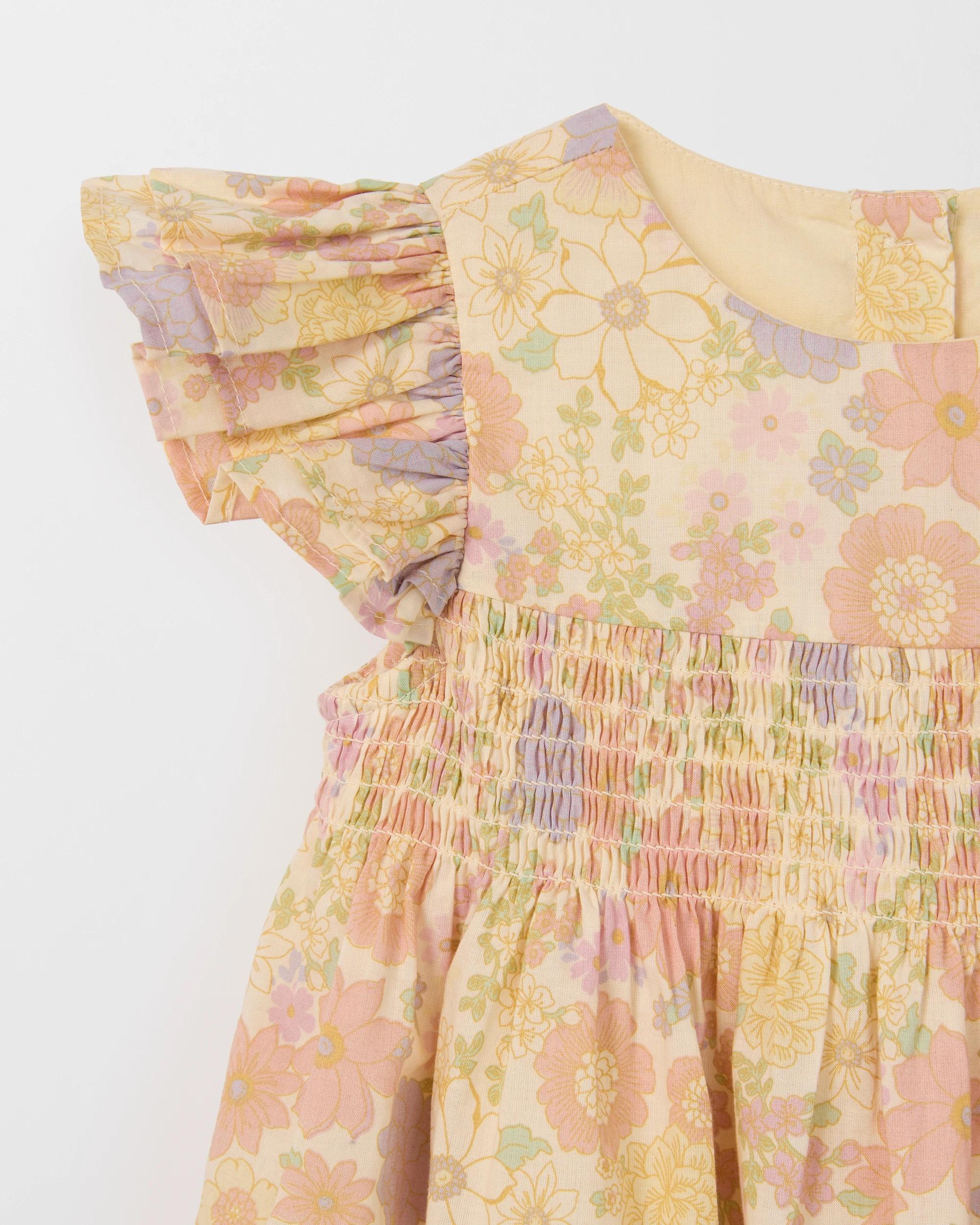 5 Target Baby Cotton Short Sleeve Shirred Woven Dress FLORAL LEMON ICING, 5 of 5