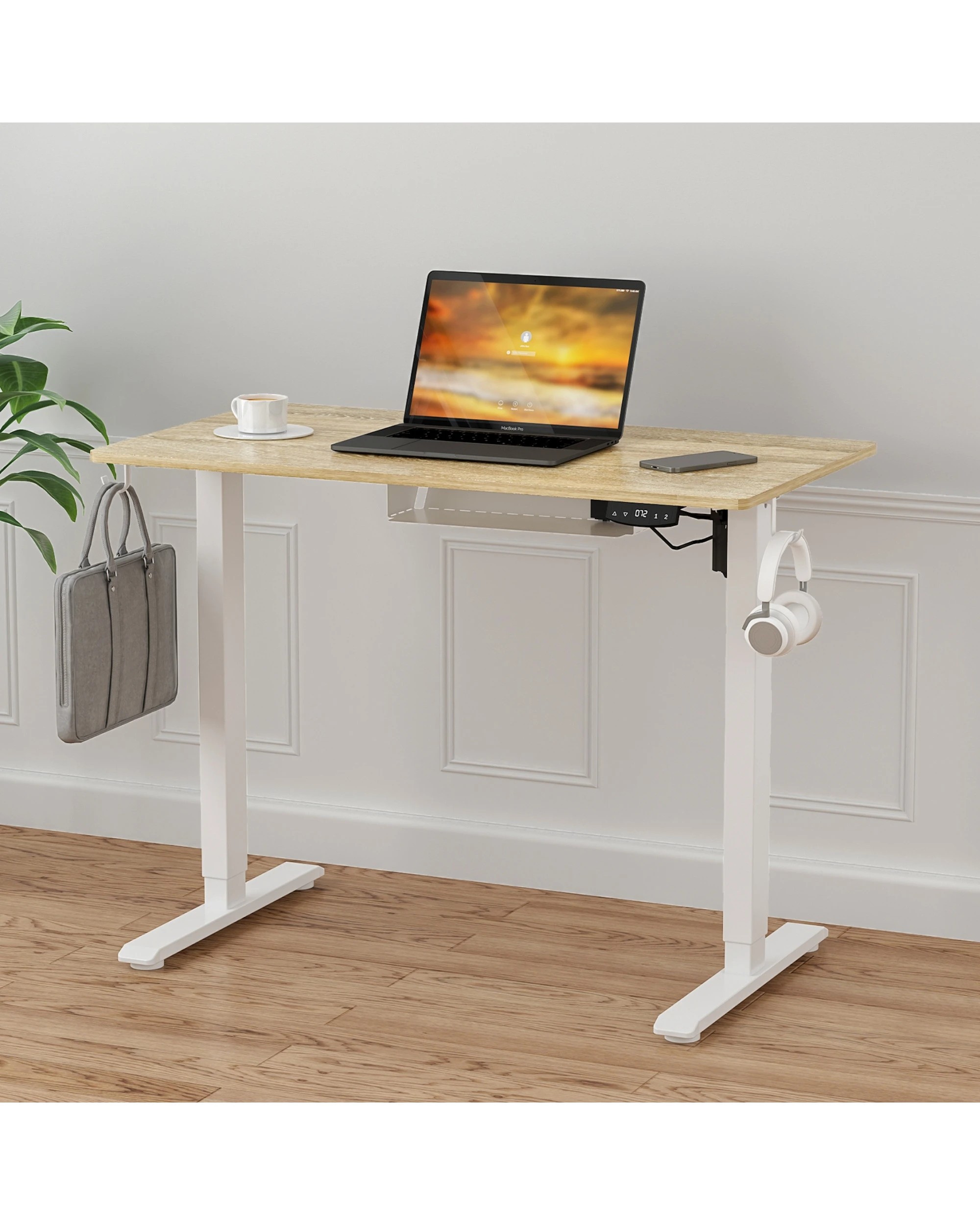 2 Advwin Electric Standing Desk Height Adjustable - Brown, 2 of 5