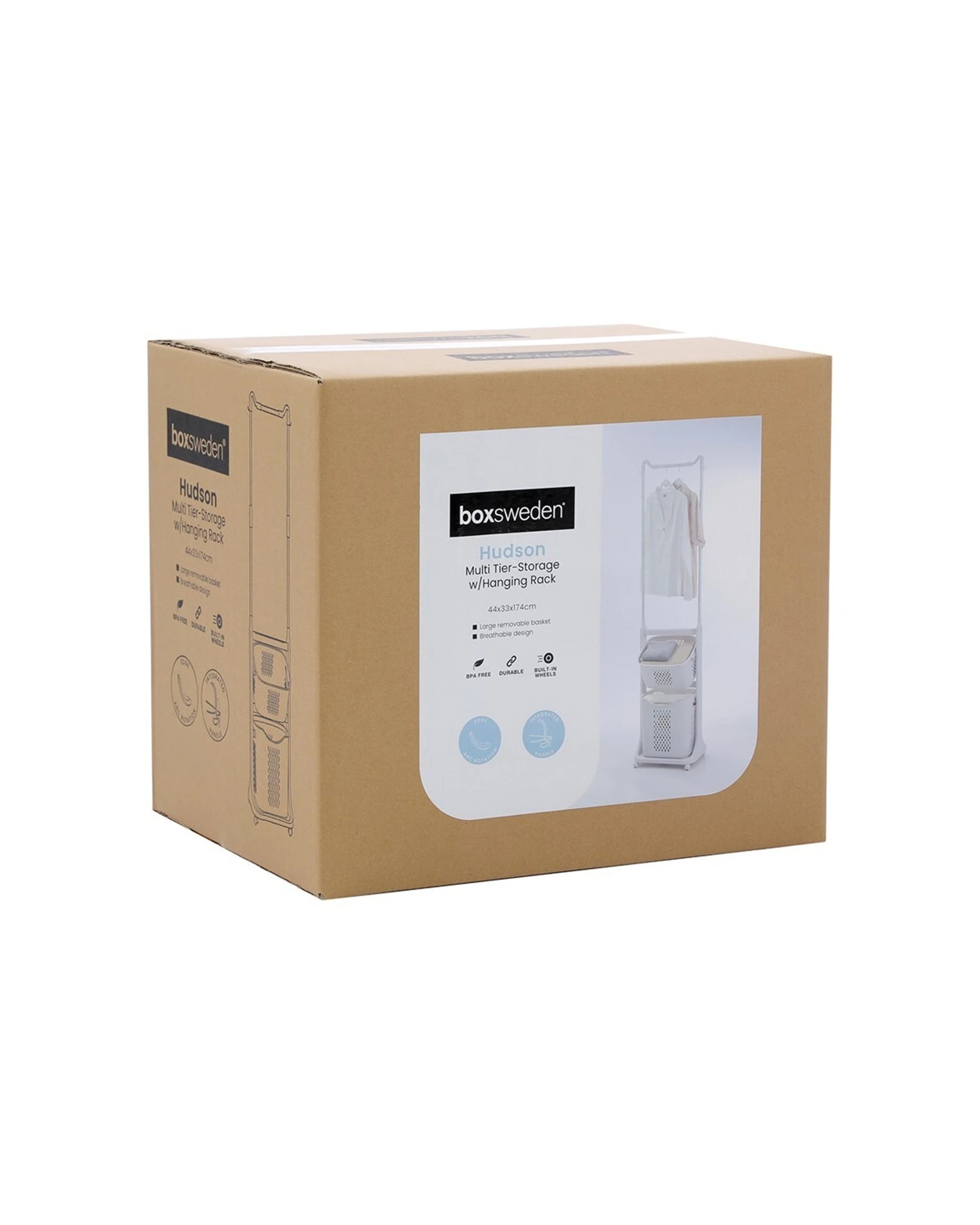 5 Boxsweden Hudson Multi-Tier Storage With Hanging Rack Wheels Durable 174cm - White, 5 of 5