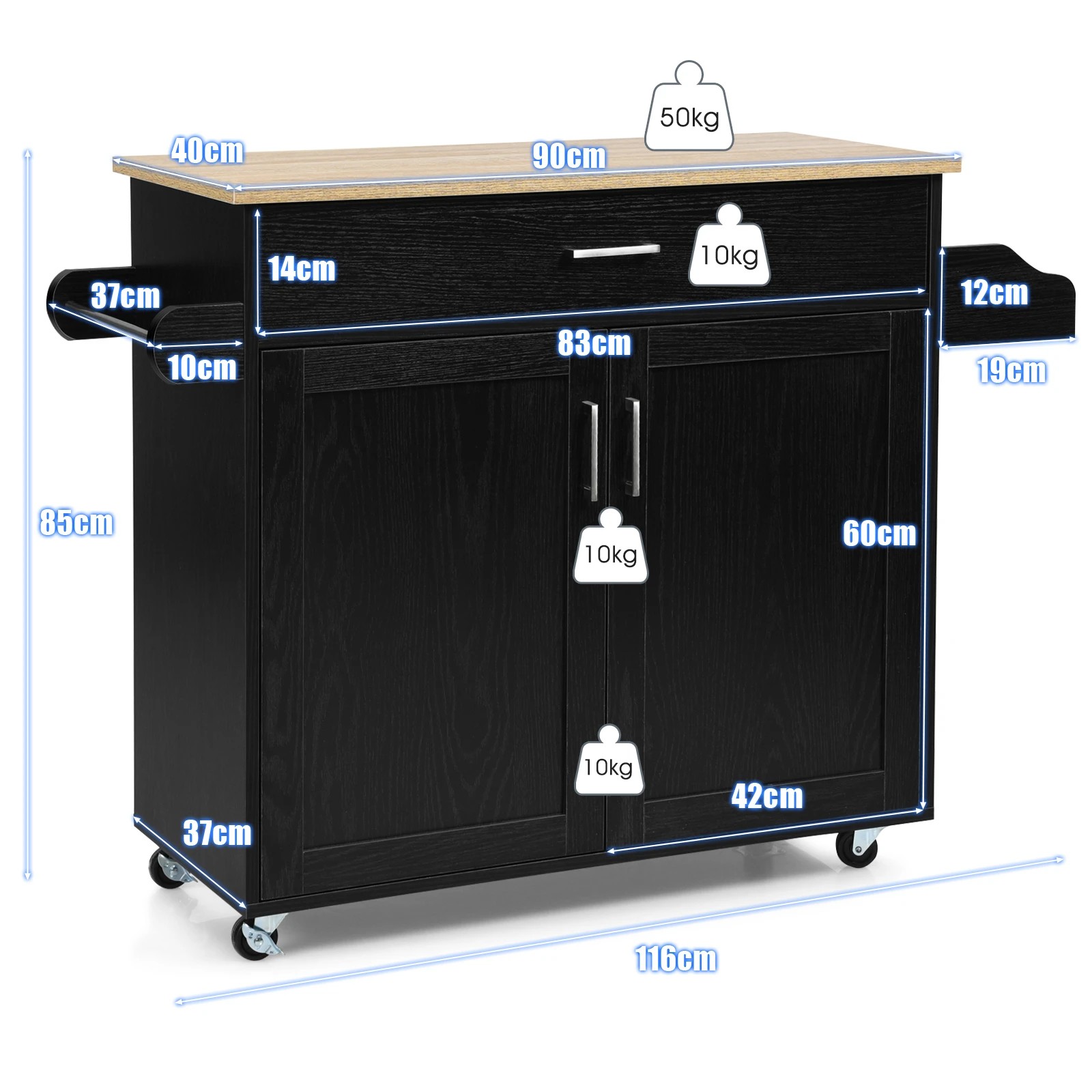 4 Costway Wooden Rolling Kitchen Island Black, 4 of 5