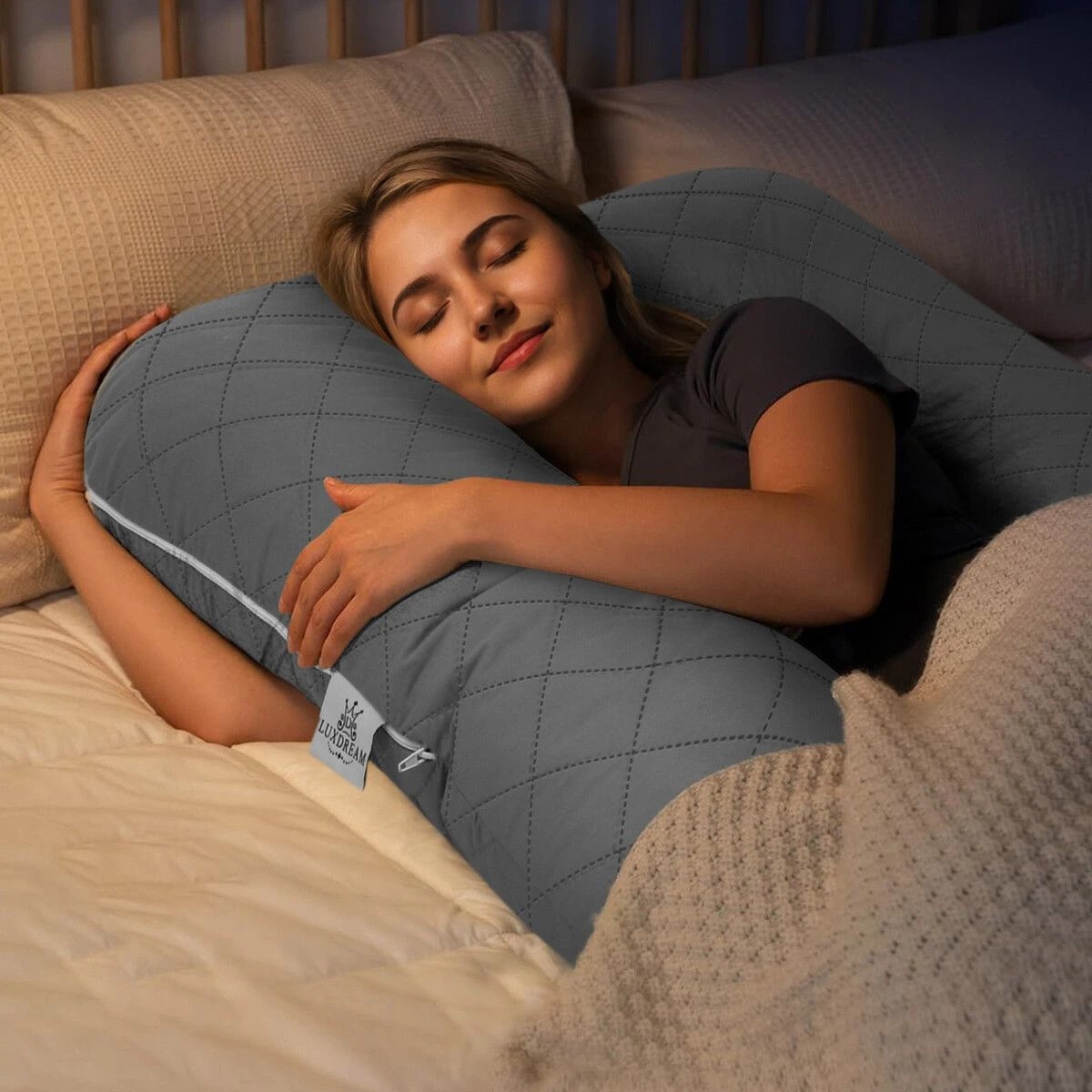2 LUXDREAM Pregnancy Body Pillow Long Bed Sleeping Full Head Neck Leg Belly Support Cushion Shredded Memory Foam Maternity, 2 of 4