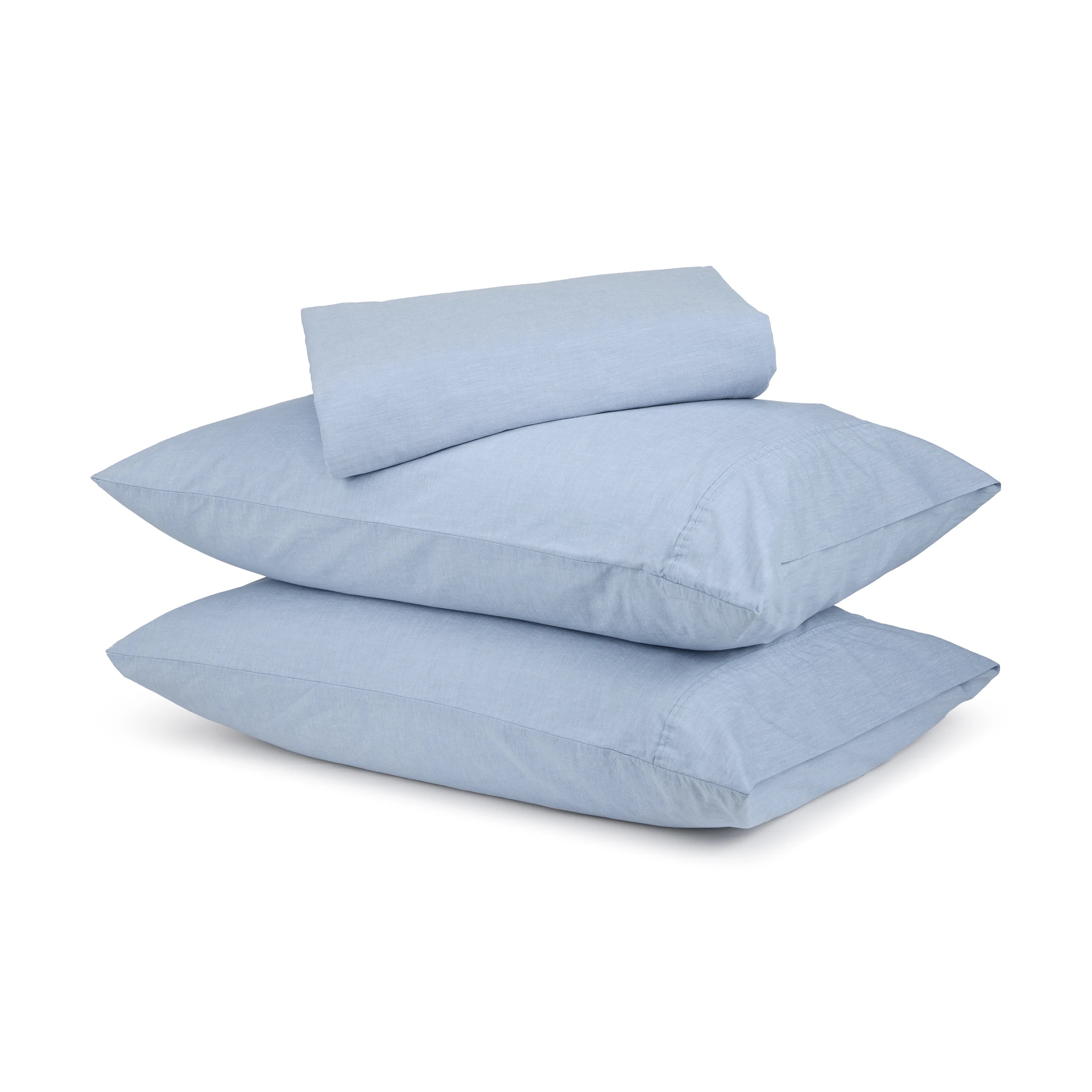 1 Stonewashed Chambray Cotton Sheet Set - King Bed, Denim, 1 of 7