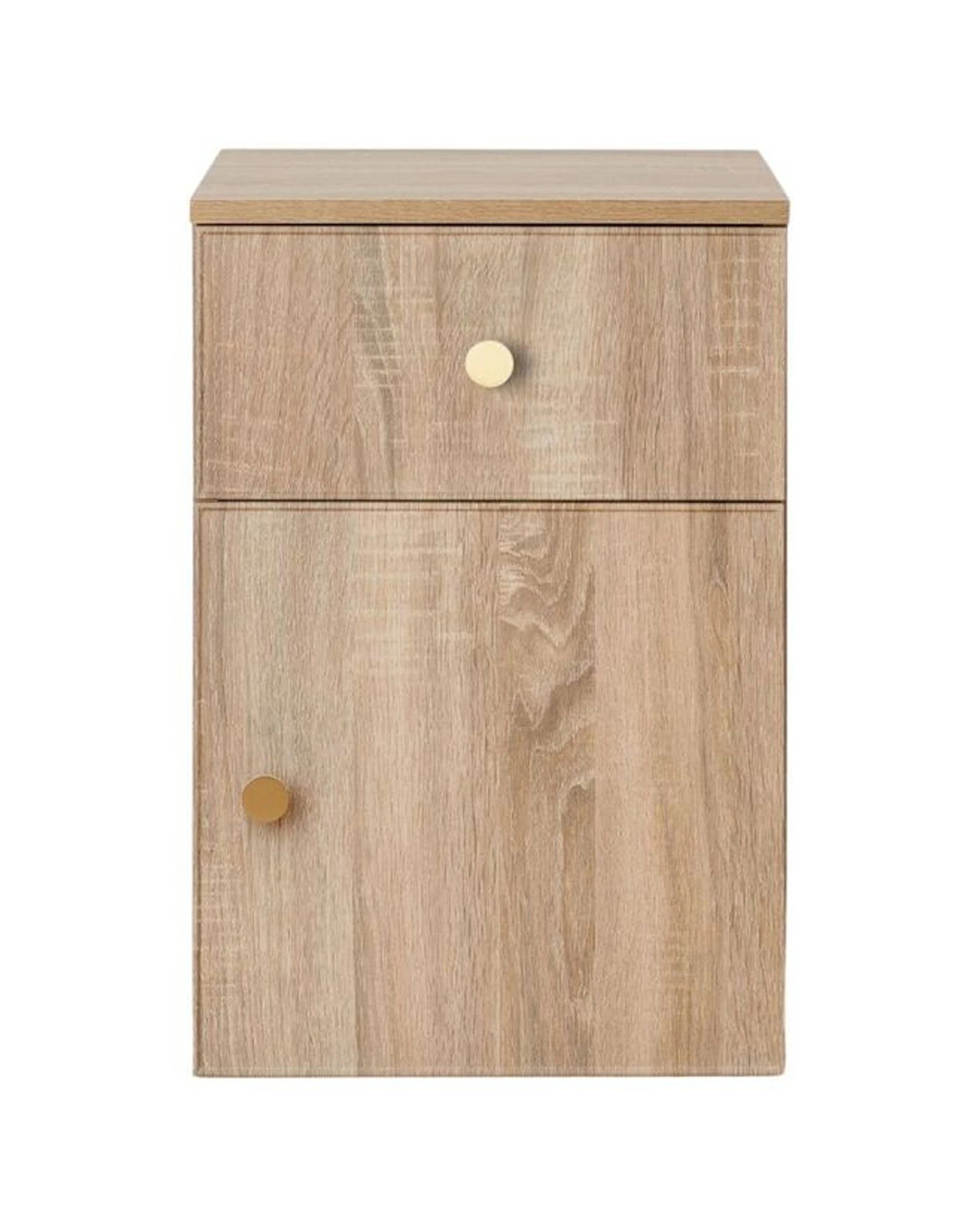 1 European Cabinetry Porto Oak Slim Bedside Table Brass Round Handle - Natural, 1 of 3
