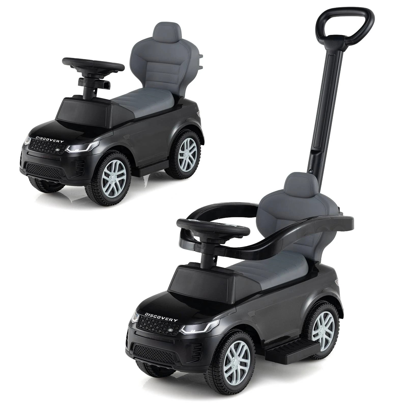 1 Costway 3-in-1 Push Car Ride on Toy w/Removable Handle & Guardrail - Black, 1 of 1