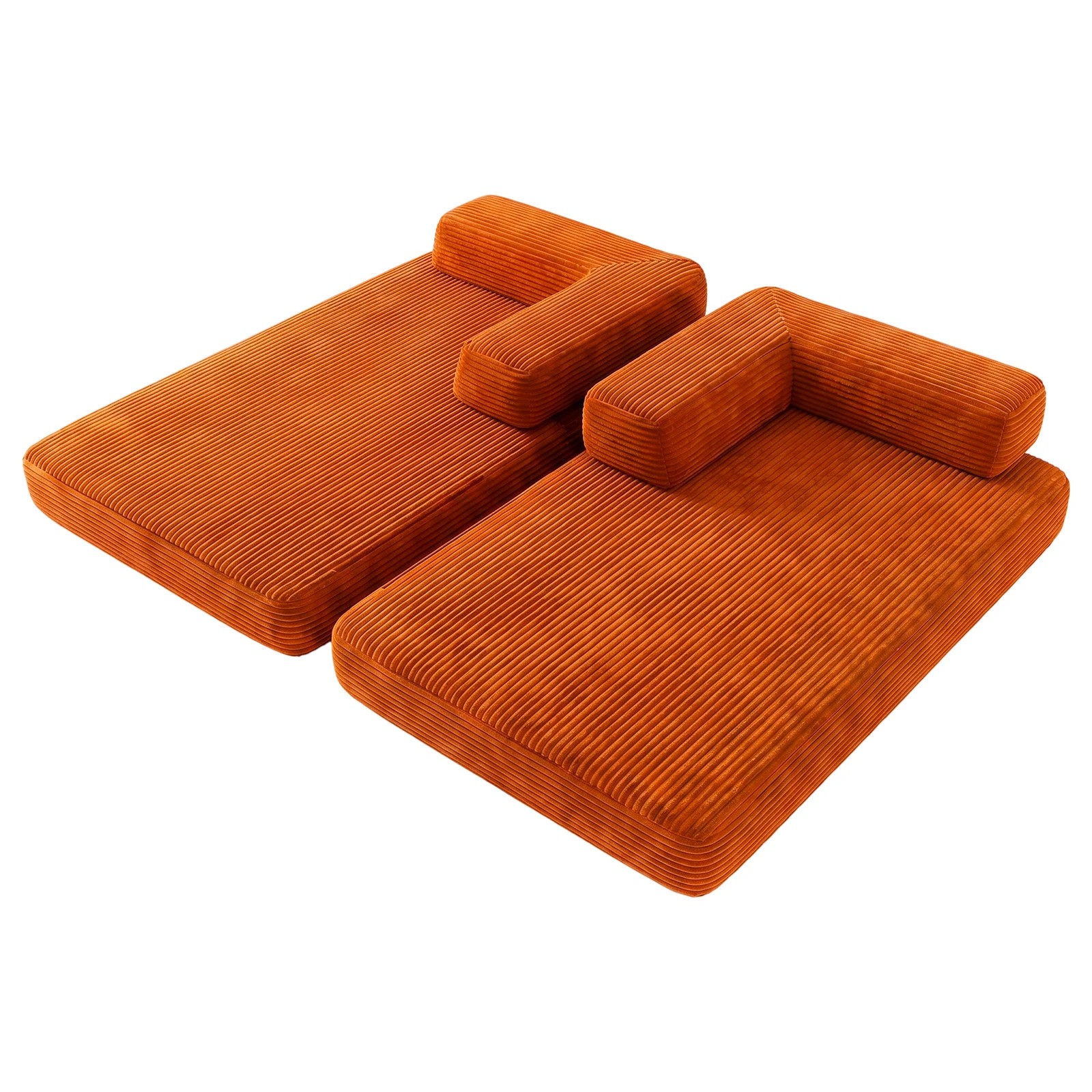 7 Advwin Folding Sofa Bed 5 in 1 Convertible Floor Loveseat Fold Out Corduroy Sleeper Couch- Orange, 7 of 7