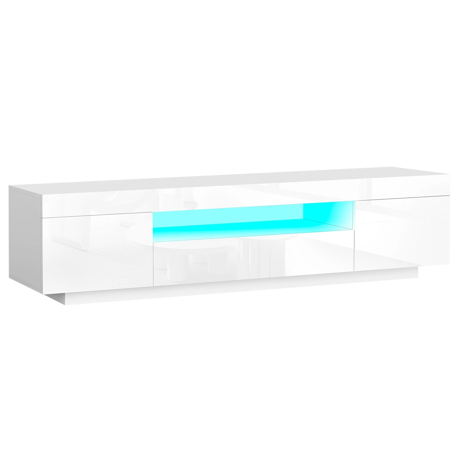 1 Alfordson Entertainment Unit 180cm TV Cabinet Stand LED Light Gloss - White, 1 of 10