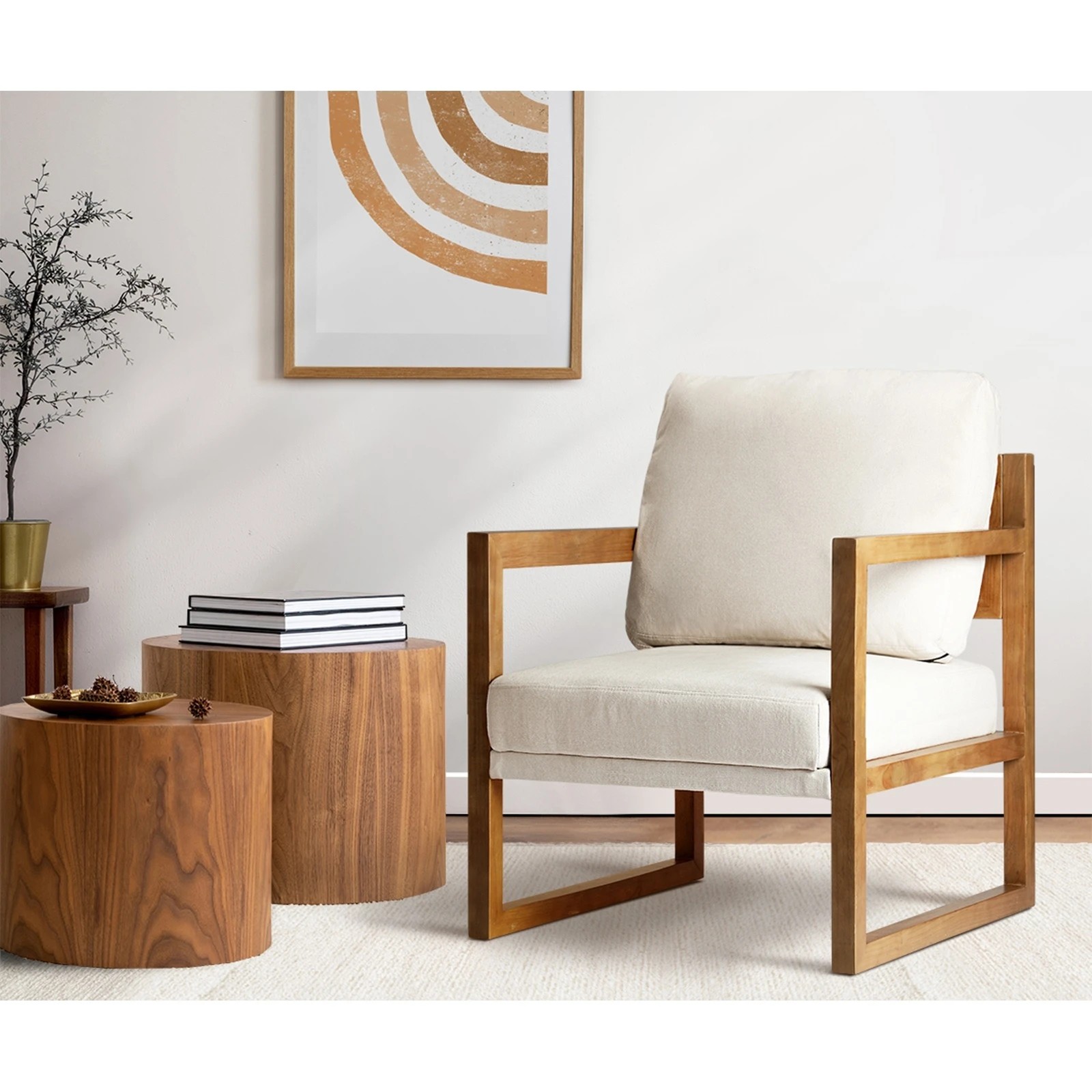 4 Oikiture 2x Armchair Lounge Sofa Chair Fabric Accent Chair Tub Armchairs Couches - Beige, 4 of 10